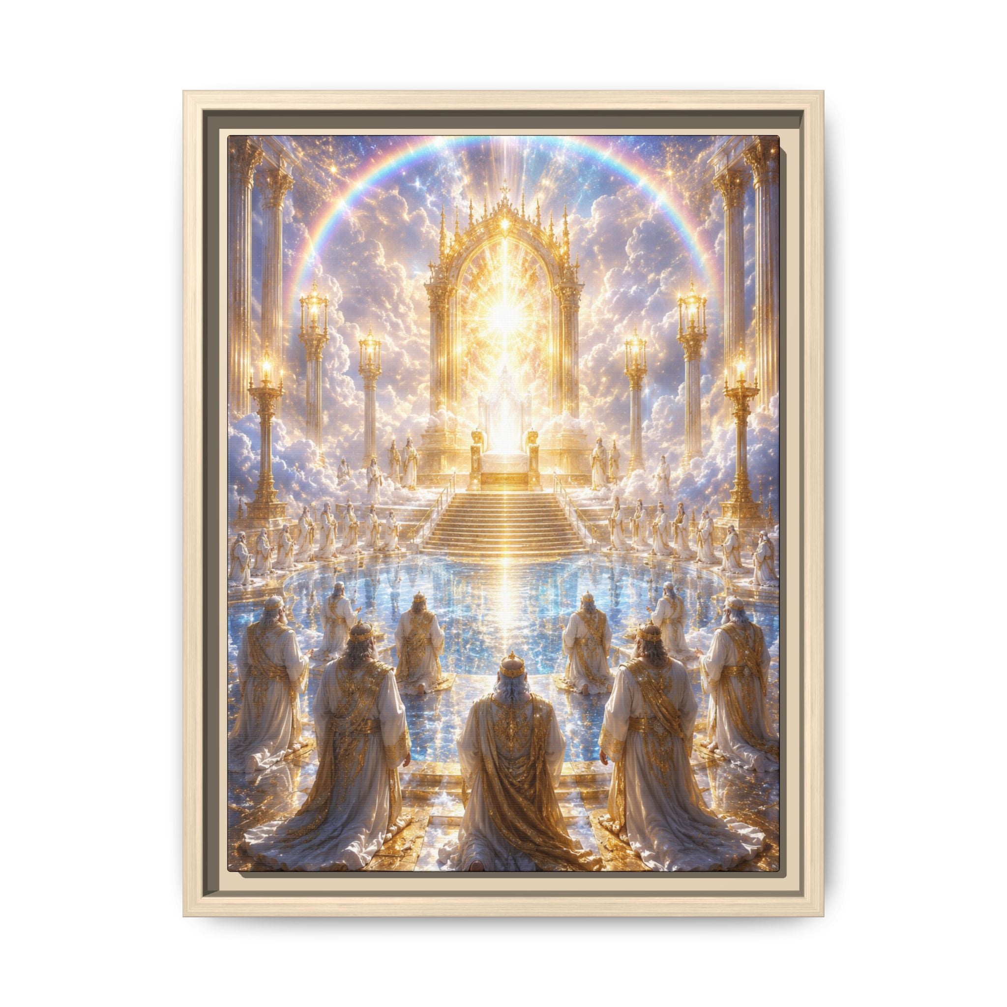Heavenly Throne Room Matte Fine Art Paper Print — Golden Angelic Realm Wall Art