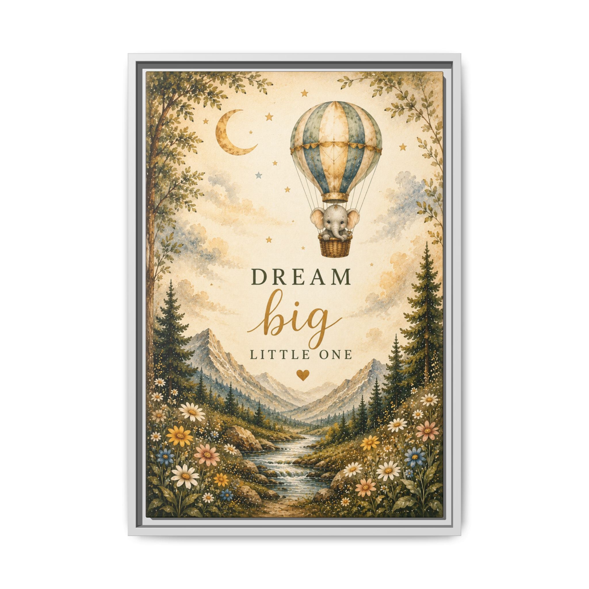 Dream Big Little One Hot Air Balloon Nursery Art Print, Canvas