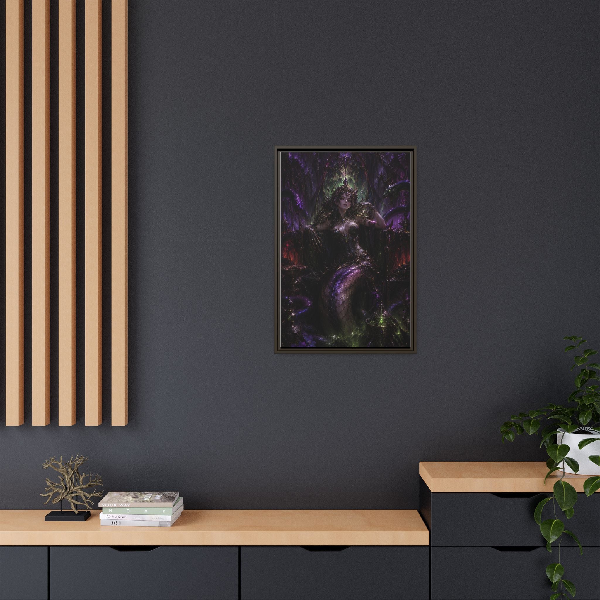 Dark Fantasy Goddess Matte Canvas Print — Framed Multi‑Color Wall Art