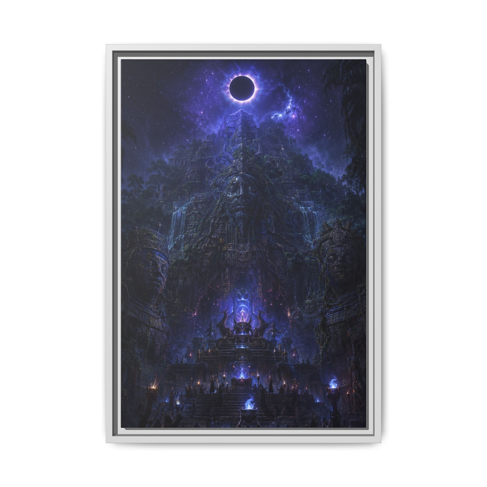 Dark Fantasy Canvas Print — Eclipse Over Mystic Citadel (Framed Matte)