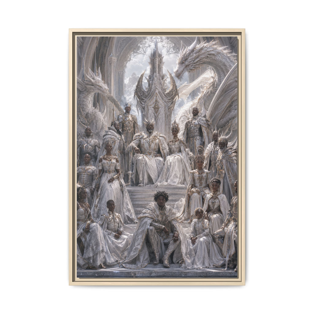 Framed Matte Canvas — Regal Dragon Court Fantasy Art Print