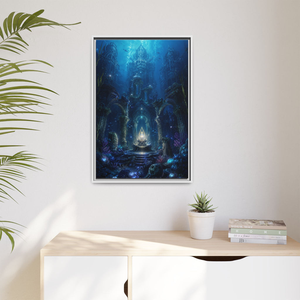 Framed Matte Canvas - Enchanted Underwater Temple Fantasy Art