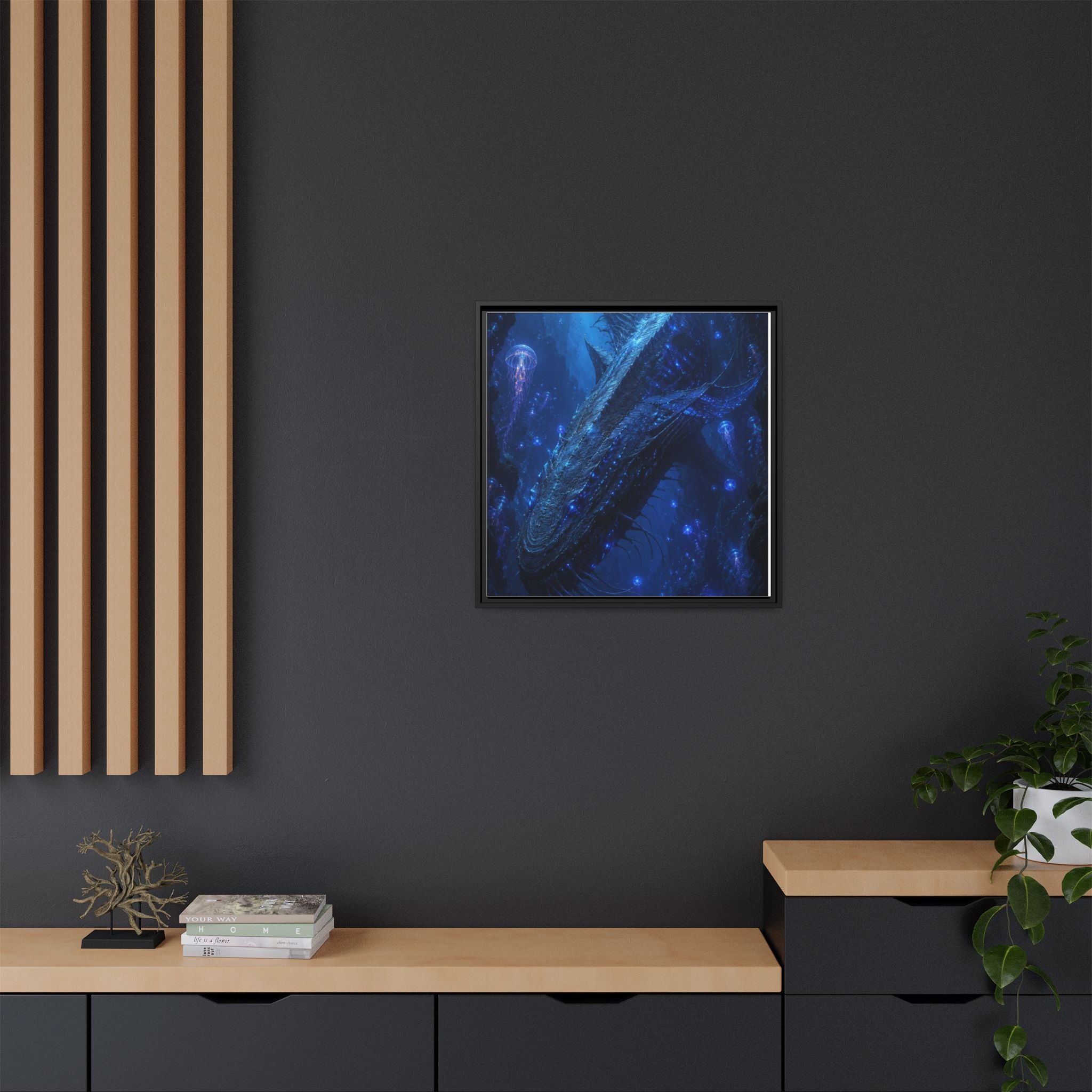 Framed Matte Canvas Art - Deep Sea Leviathan Fantasy Print