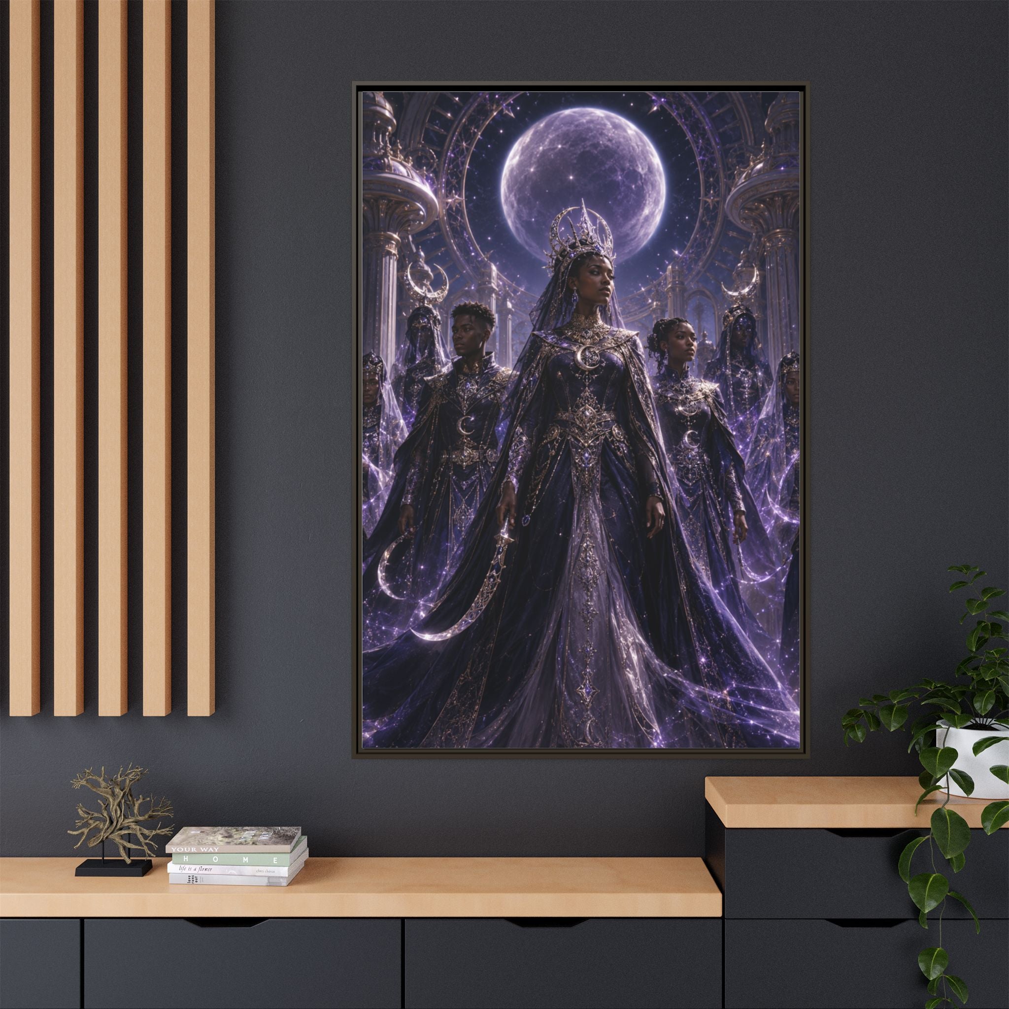 Mystic Moon Queen Framed Matte Canvas Print — Fantasy Royalty Wall Art