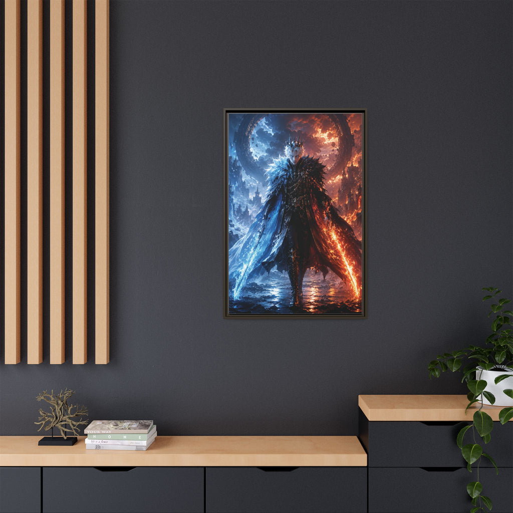 Framed Fantasy Canvas Print — Ice vs Fire Dark Knight Wall Art