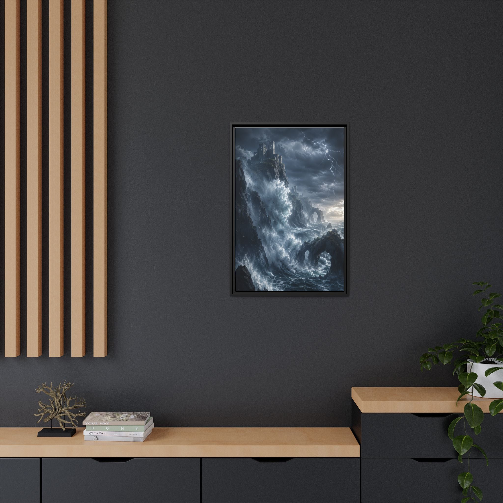 Framed Matte Canvas - Stormy Ocean Fantasy Wall Art