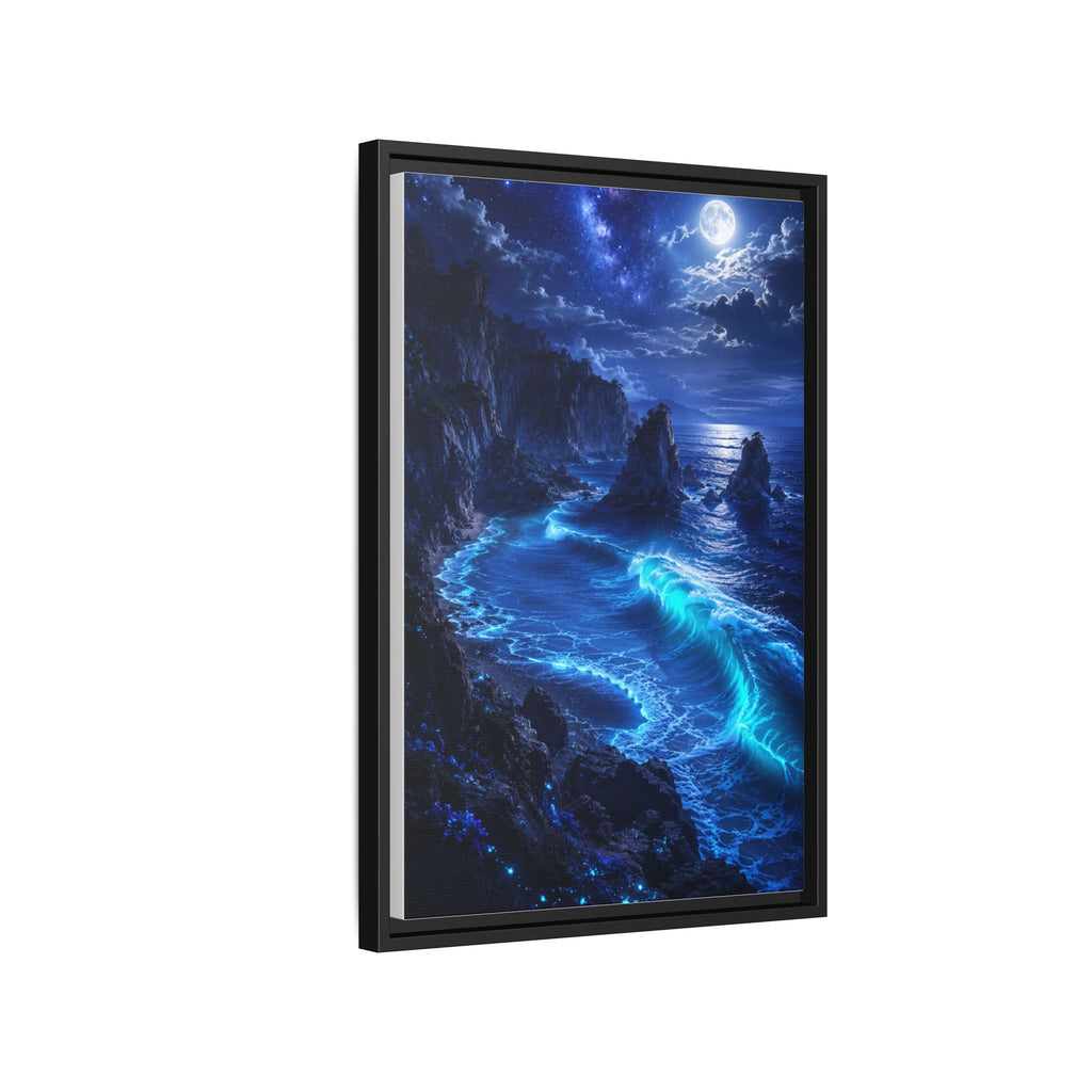 Framed Matte Canvas: Luminous Moonlit Ocean Art Print