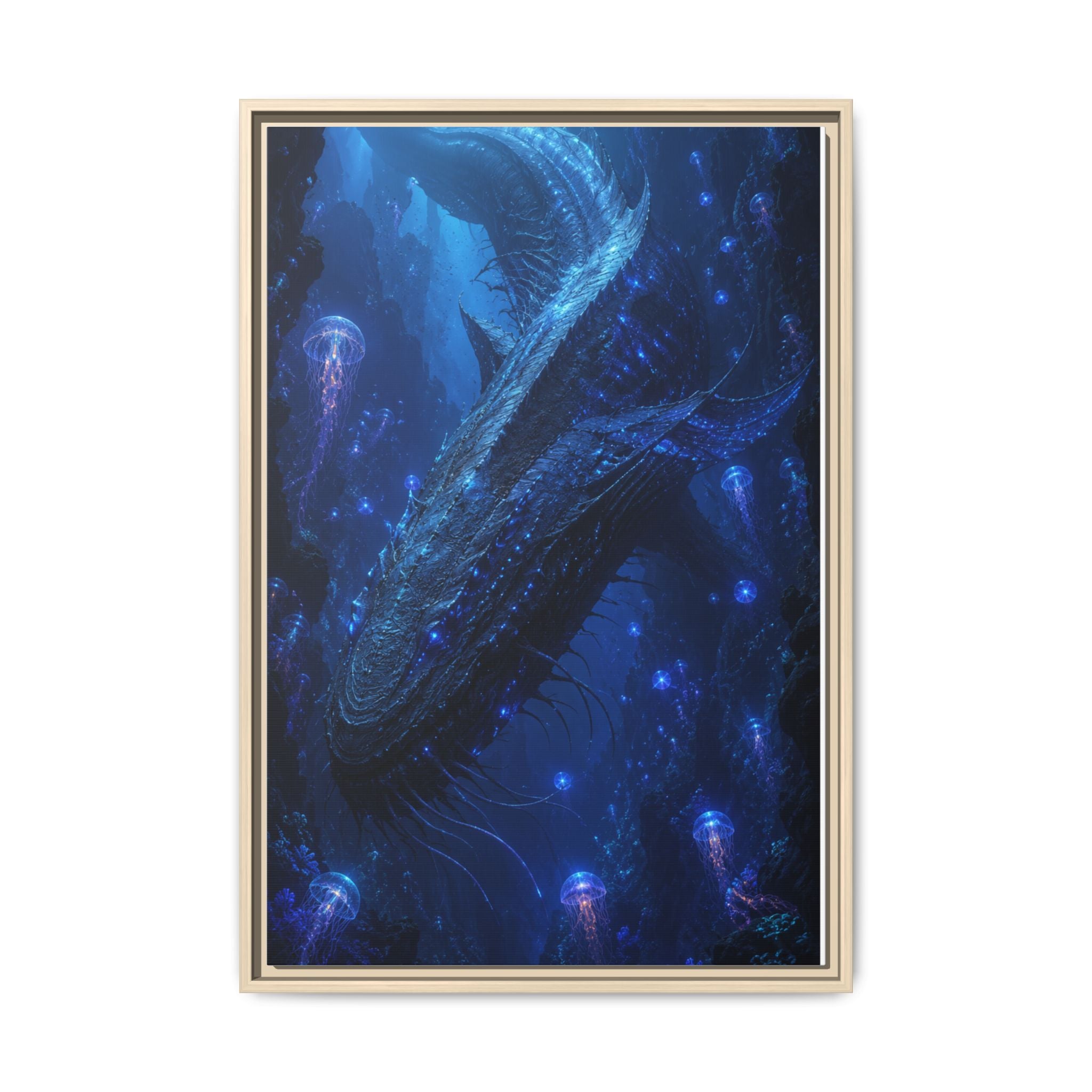 Framed Matte Canvas Art - Deep Sea Leviathan Fantasy Print