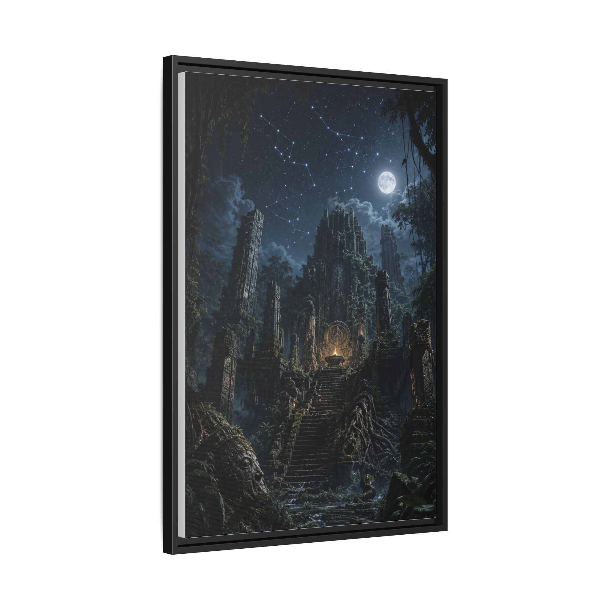 Framed Matte Canvas - Moonlit Ruins Fantasy Wall Art