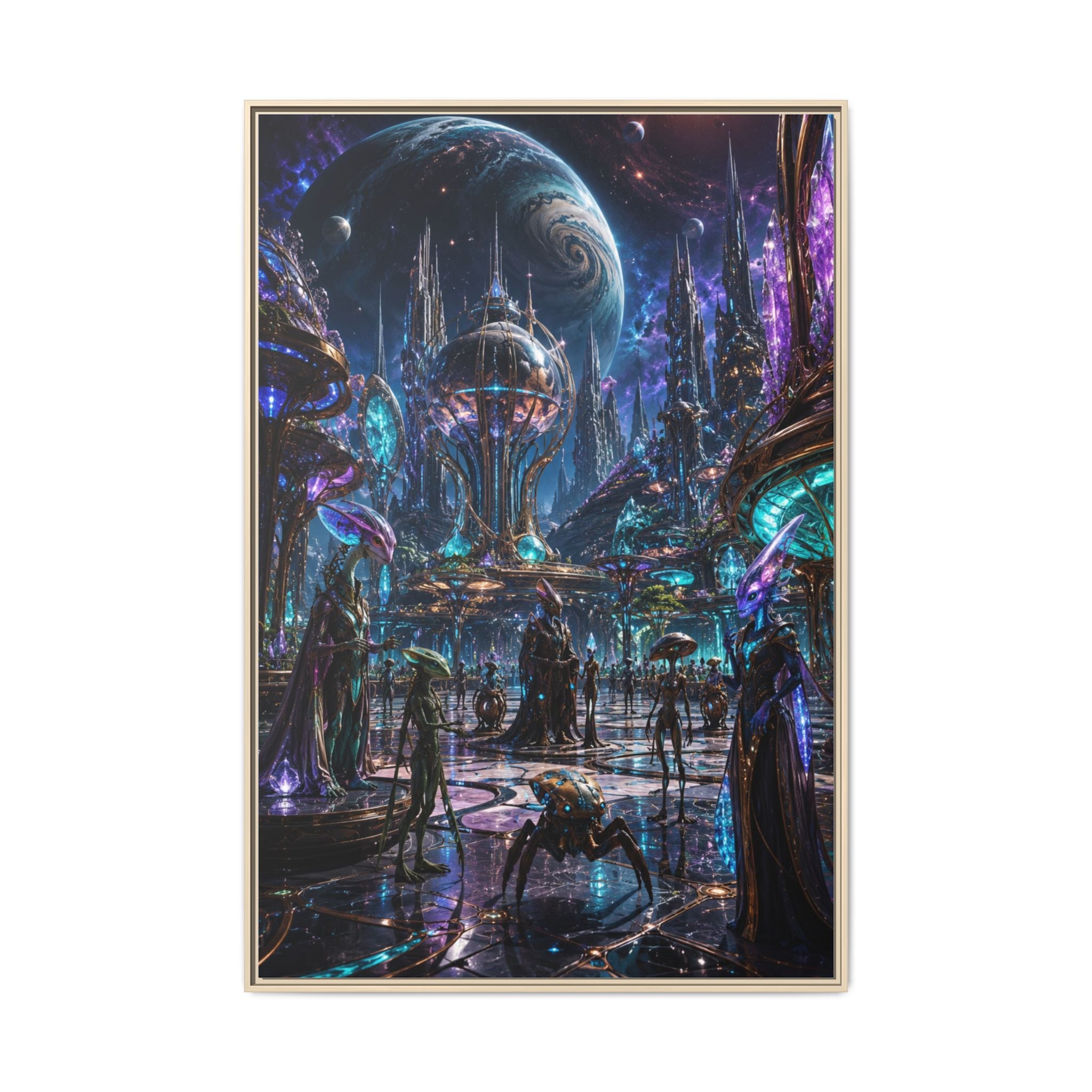 Framed Matte Canvas - Neon Sci‑Fi Cityscape Wall Art