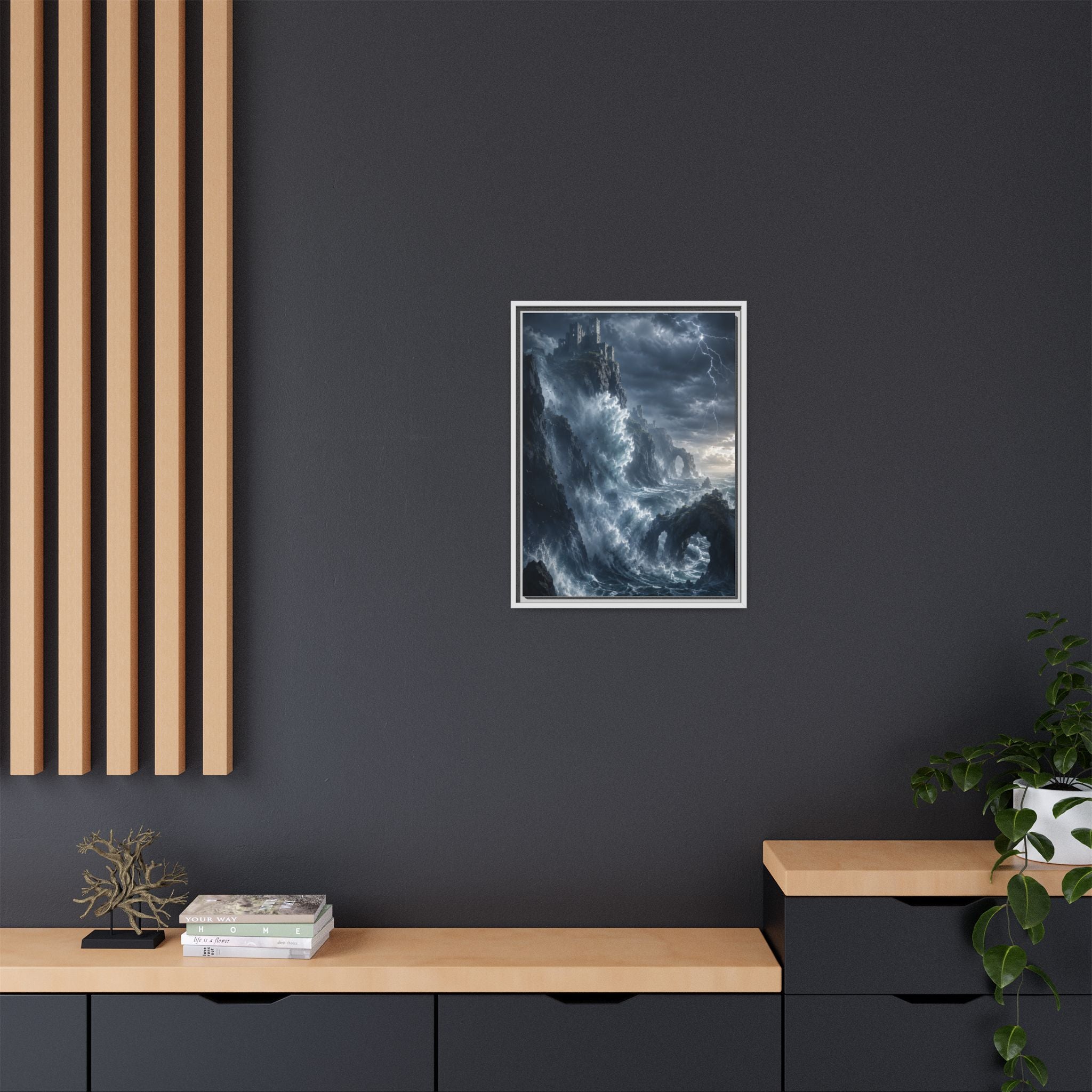 Framed Matte Canvas - Stormy Ocean Fantasy Wall Art