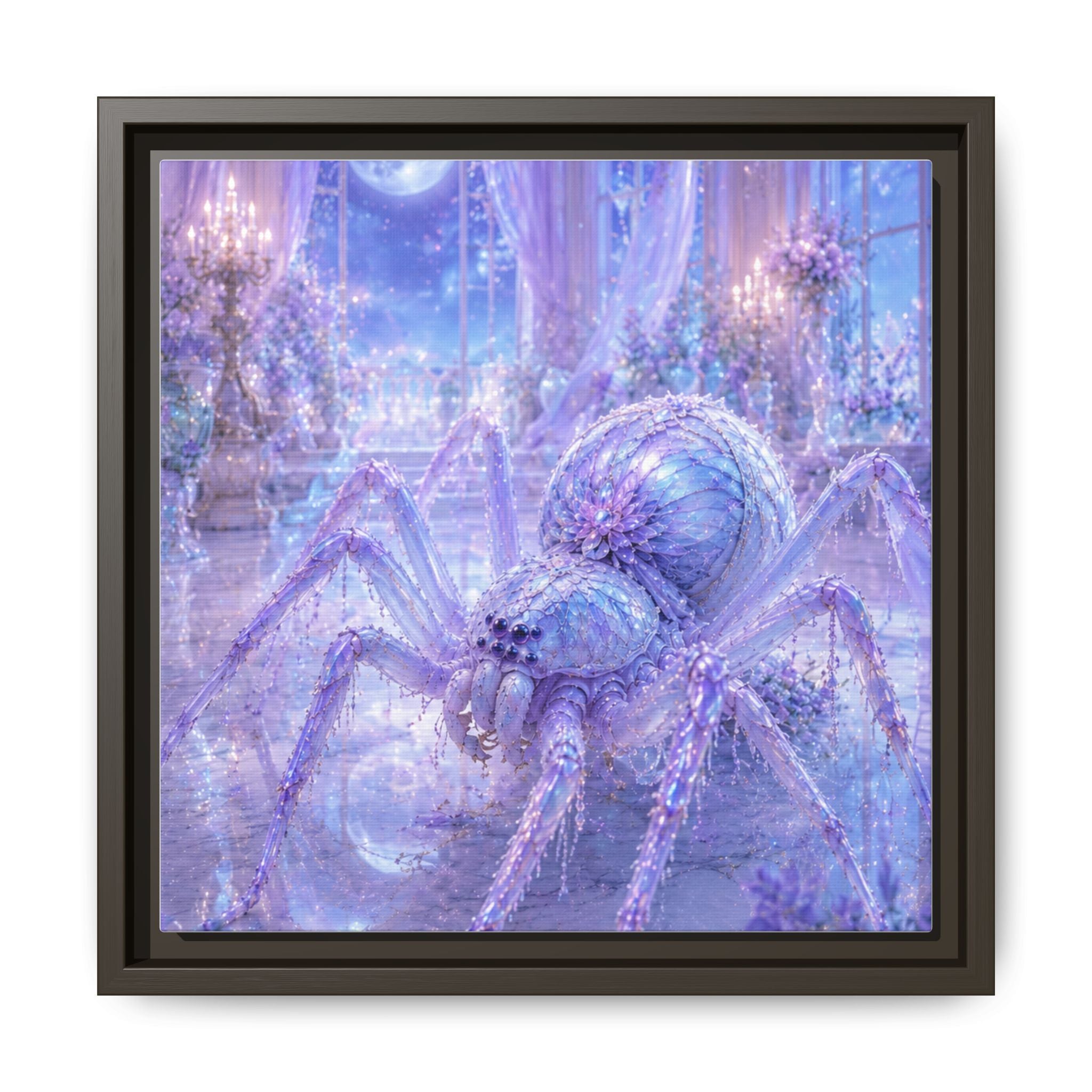 Moonlit Spider Fantasy Canvas Print — Lavender Enchanted Wall Art (Framed)
