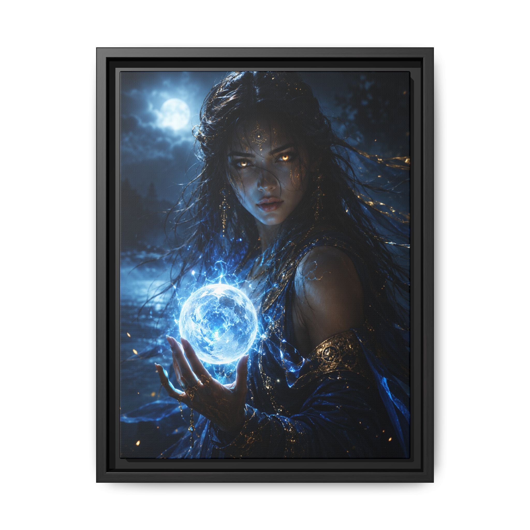 Fantasy Fine Art Paper Print — Moon Sorceress Holding Glowing Orb Fine Art Paper Print