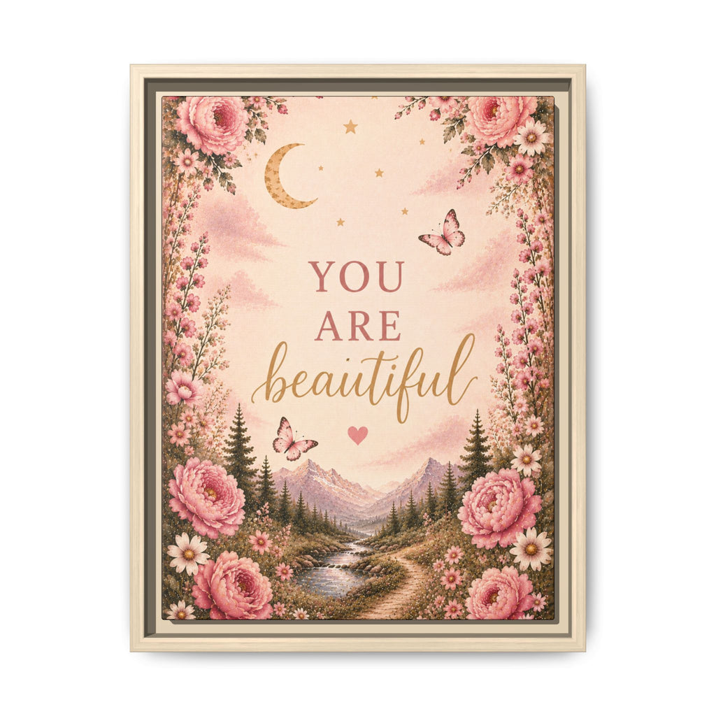 You Are Beautiful framed canvas print | Floral landscape wall art