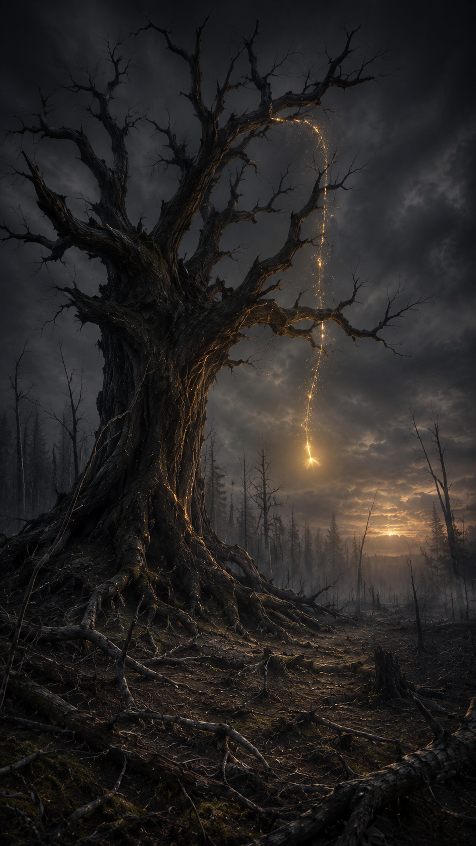 Fine Art Paper Print — Moody Gothic Tree with Falling Lanterns Wall Art