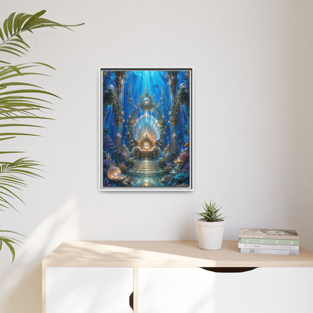 Underwater Palace Framed Canvas Art — Mermaid Throne Ocean Fantasy Print
