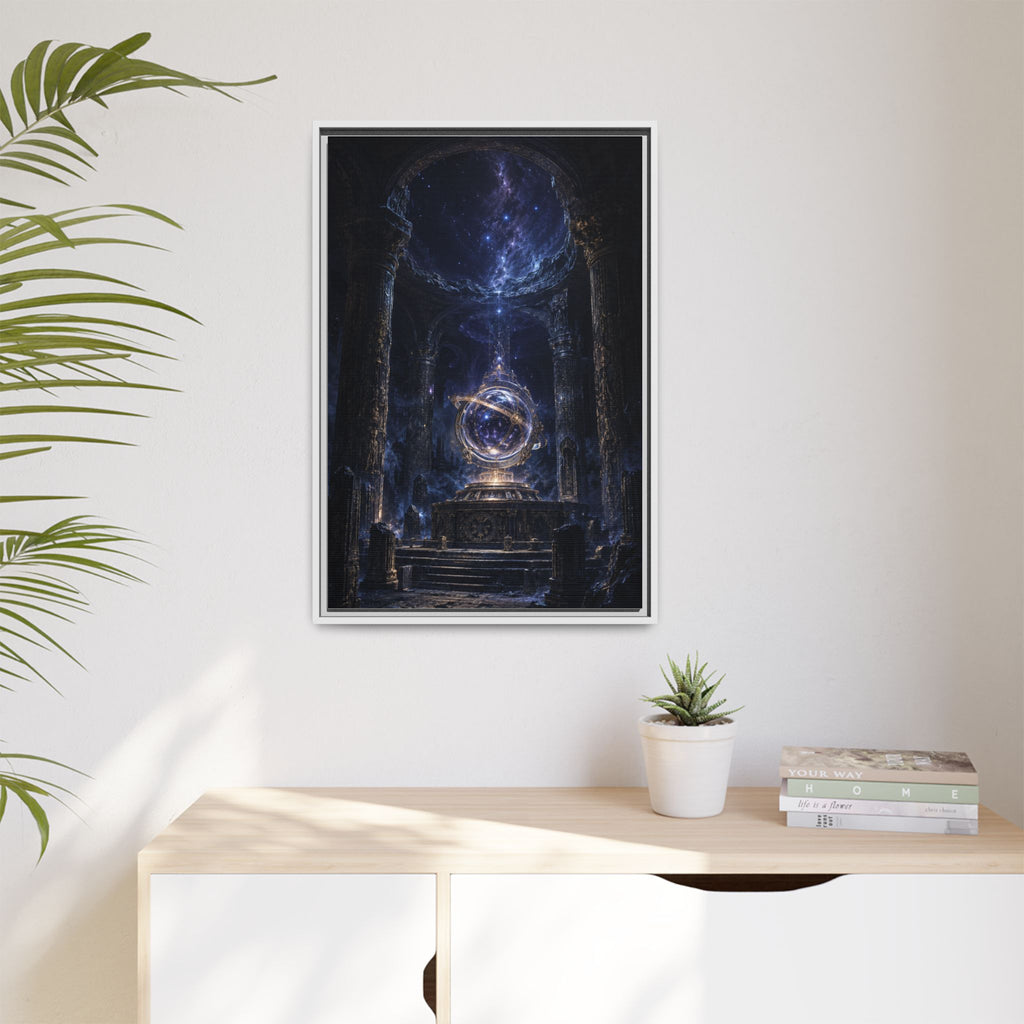 Framed Cosmic Temple Matte Canvas Art — Mystic Astral Orb Wall Decor