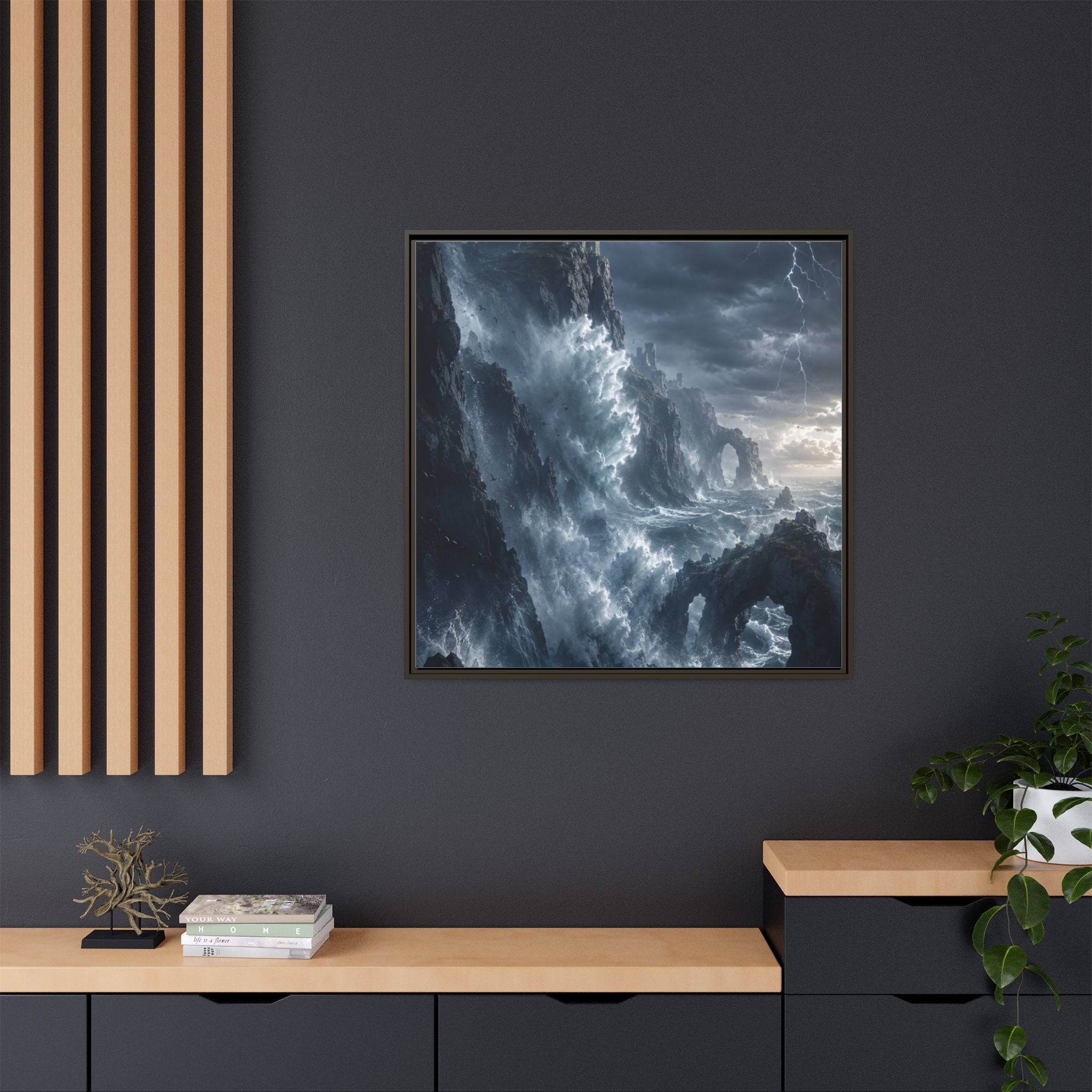 Framed Matte Canvas - Stormy Ocean Fantasy Wall Art