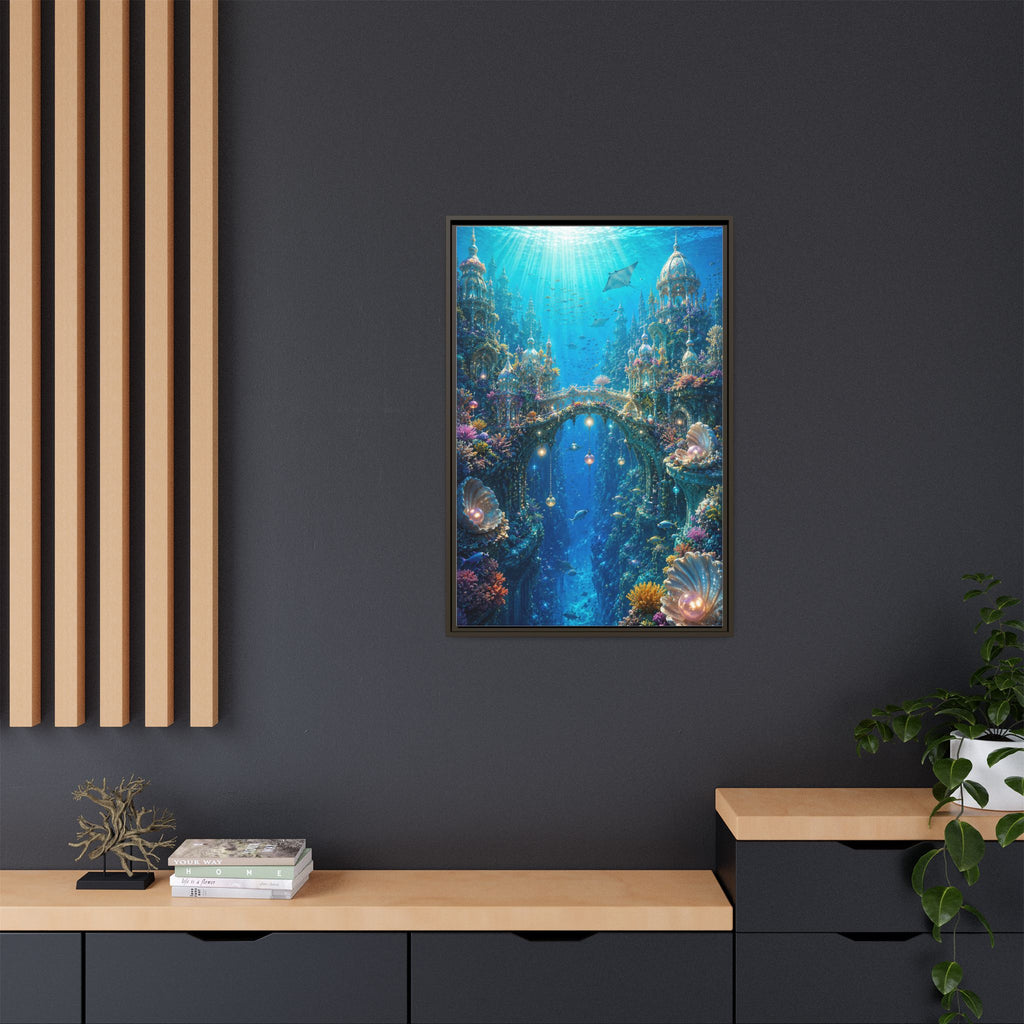 Underwater Fantasy Matte Canvas Framed Print — Ocean City Coral Reef Wall Art