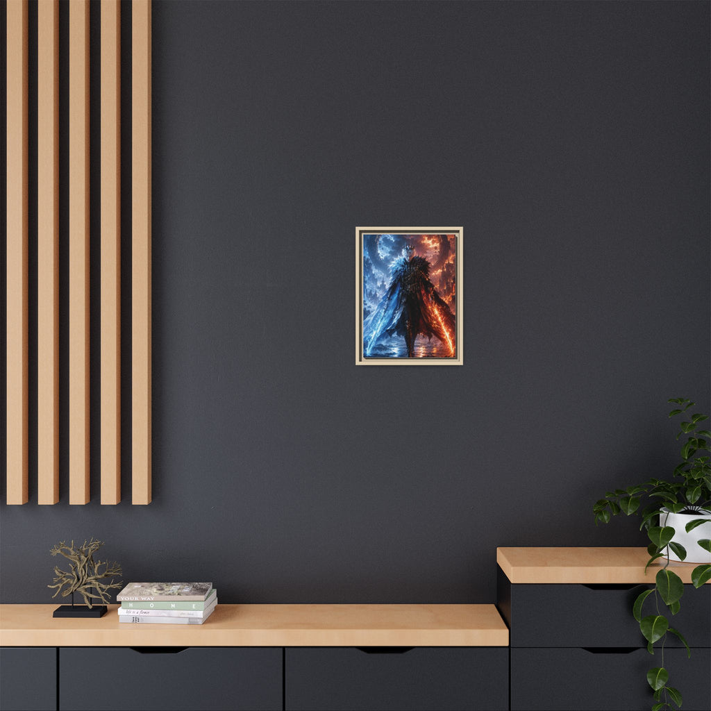 Framed Fantasy Canvas Print — Ice vs Fire Dark Knight Wall Art