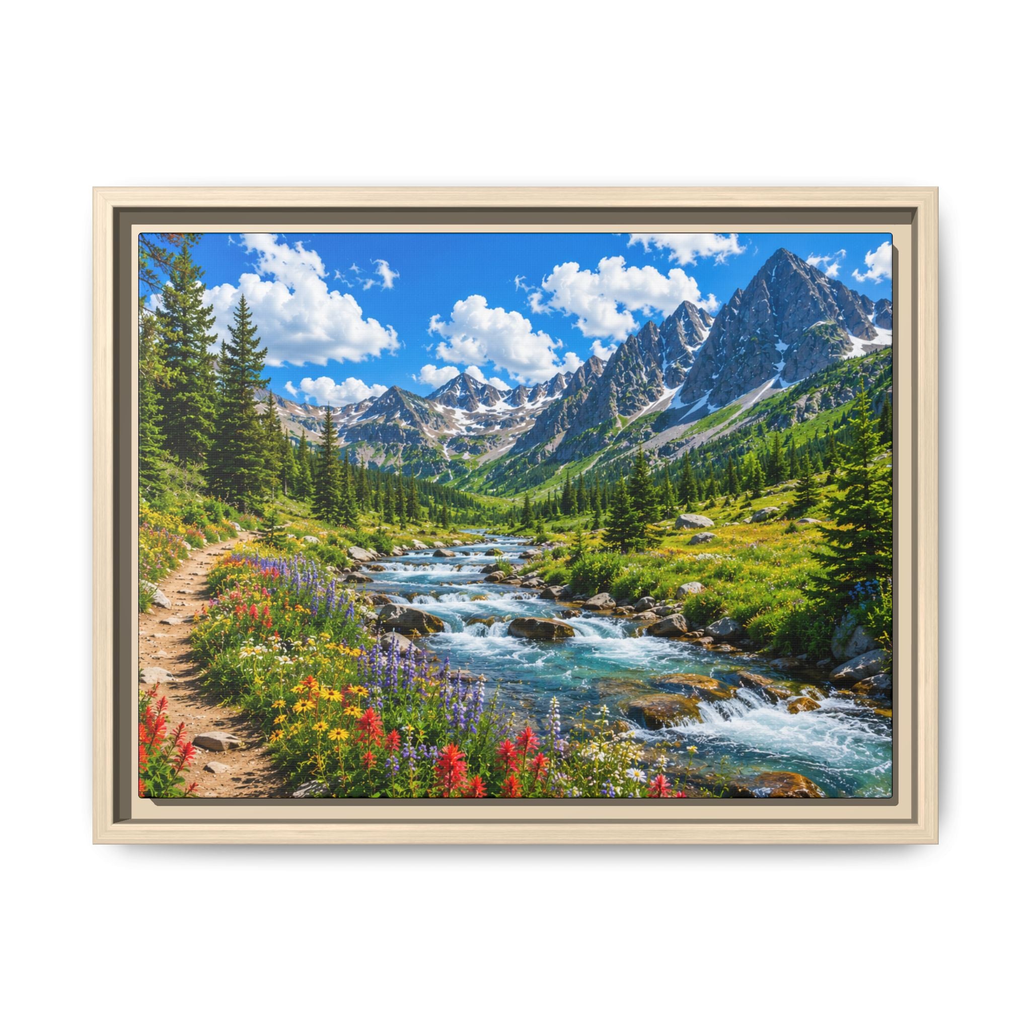 Framed Framed Canvas Mountain River Landscape Wall Art