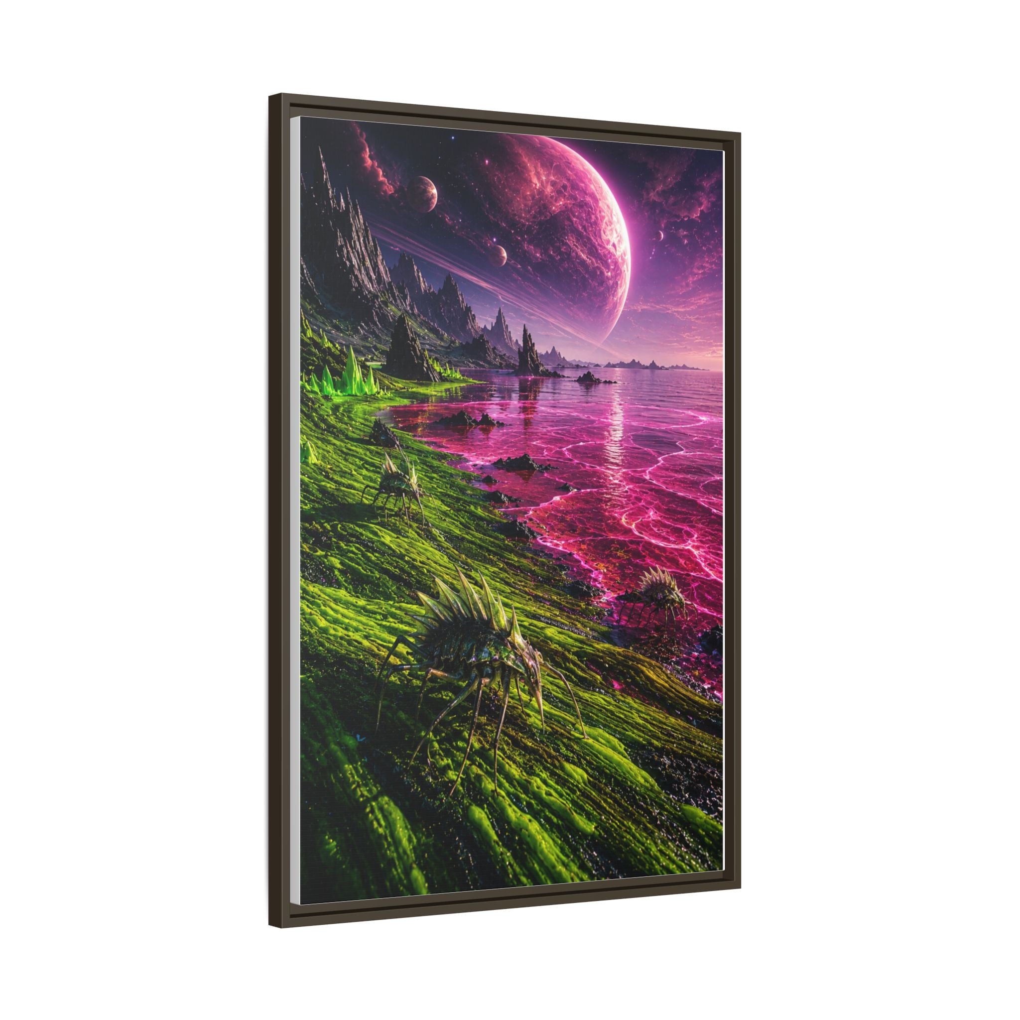 Framed Matte Canvas - Neon Alien Landscape Wall Art