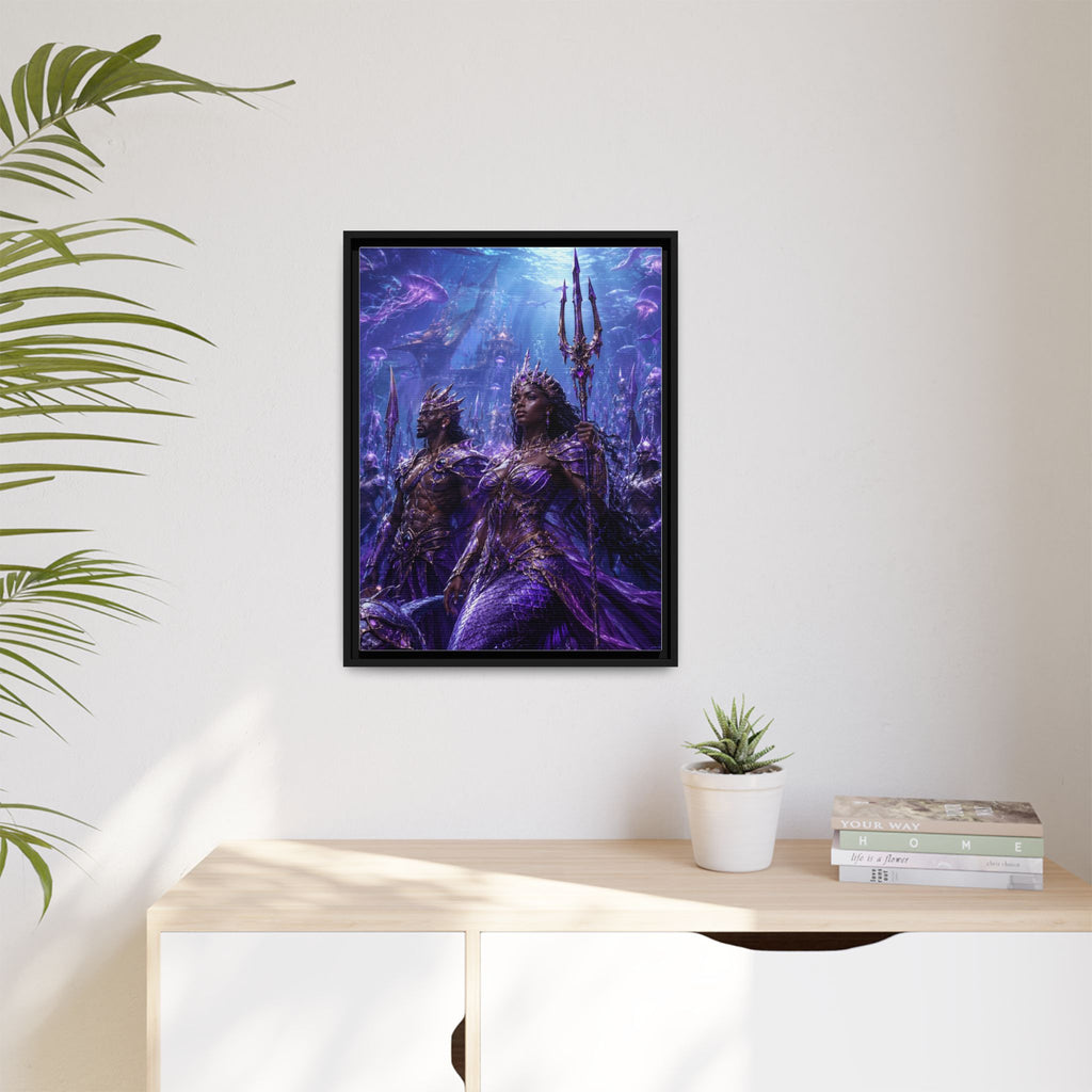 Framed Matte Canvas Print — Regal Underwater Merfolk Royalty (Purple)