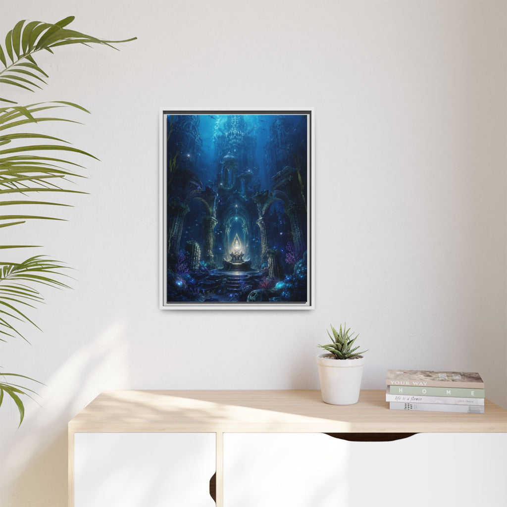 Framed Matte Canvas - Enchanted Underwater Temple Fantasy Art