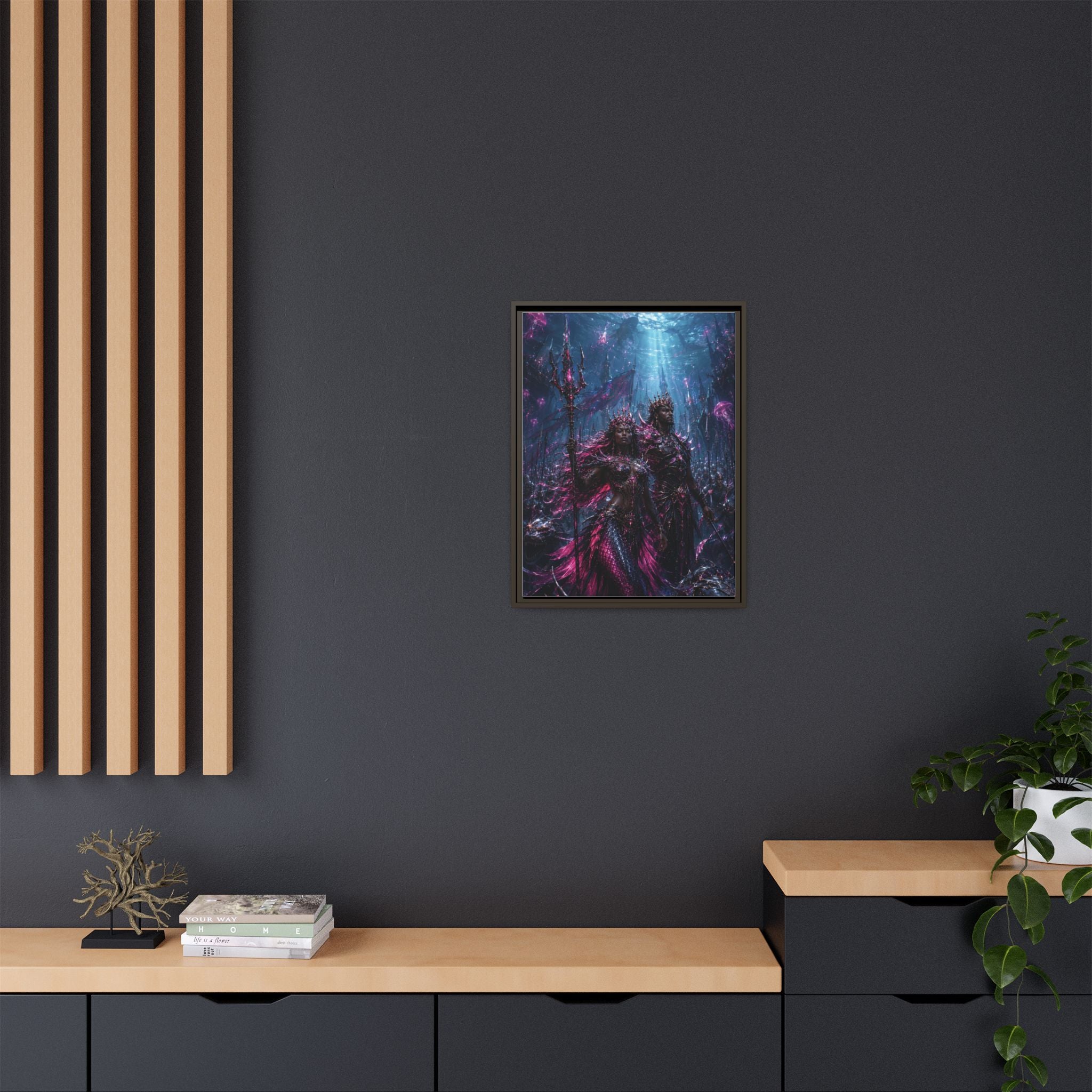 Framed Matte Canvas Print — Mystical Underwater King & Queen Artwork