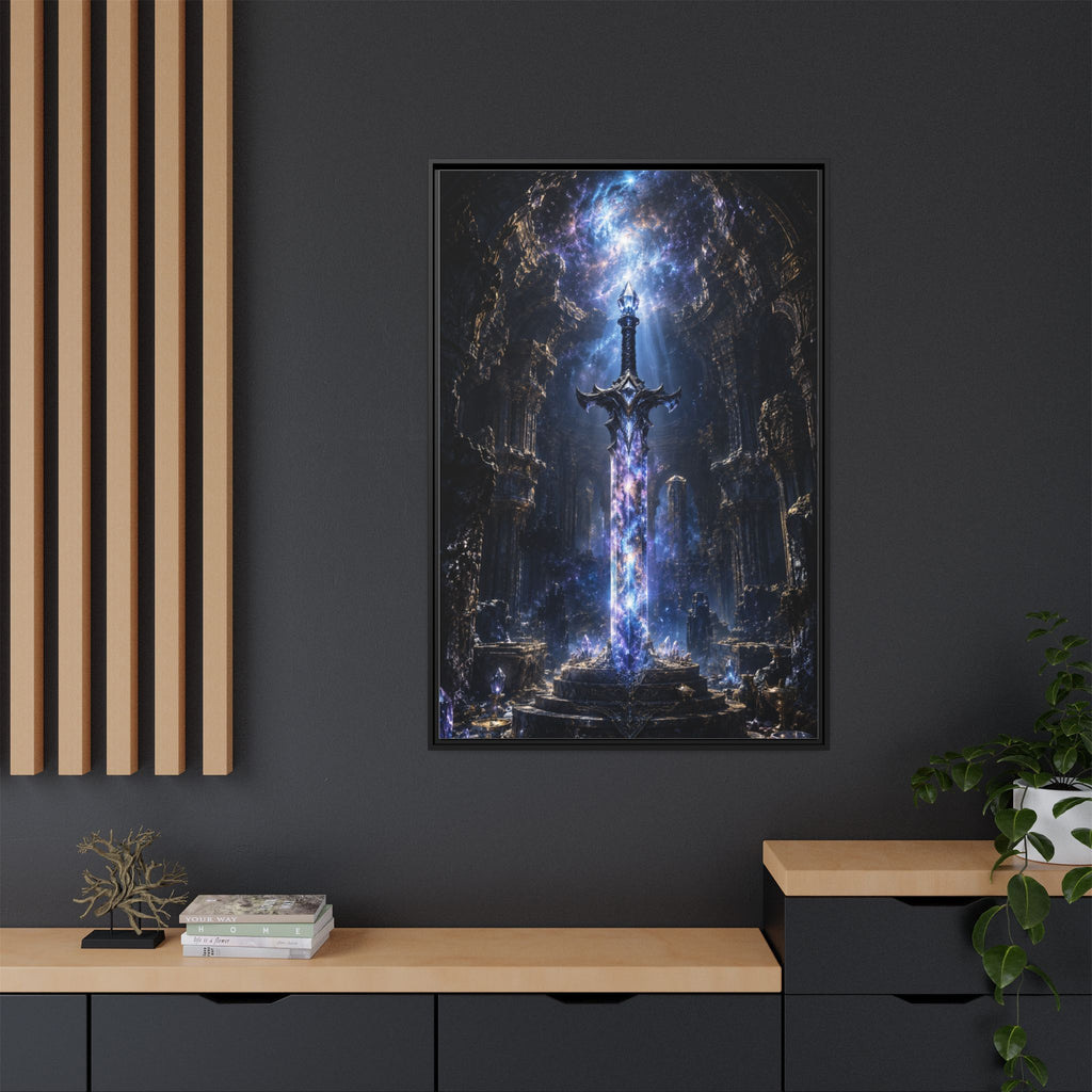Framed Fantasy Sword Canvas — Mystical Glowing Blade Wall Art