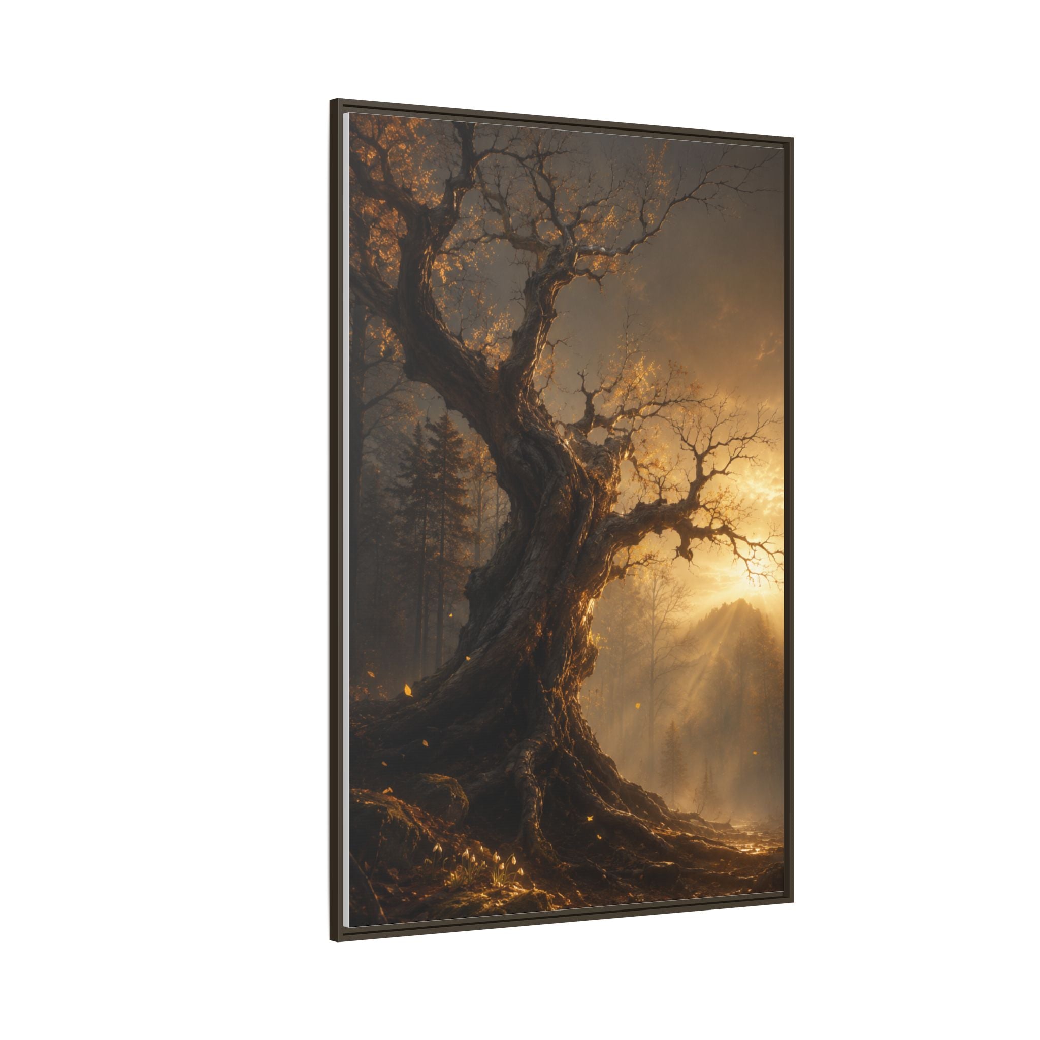 Framed Matte Canvas Art — Mystical Golden Forest Tree Print