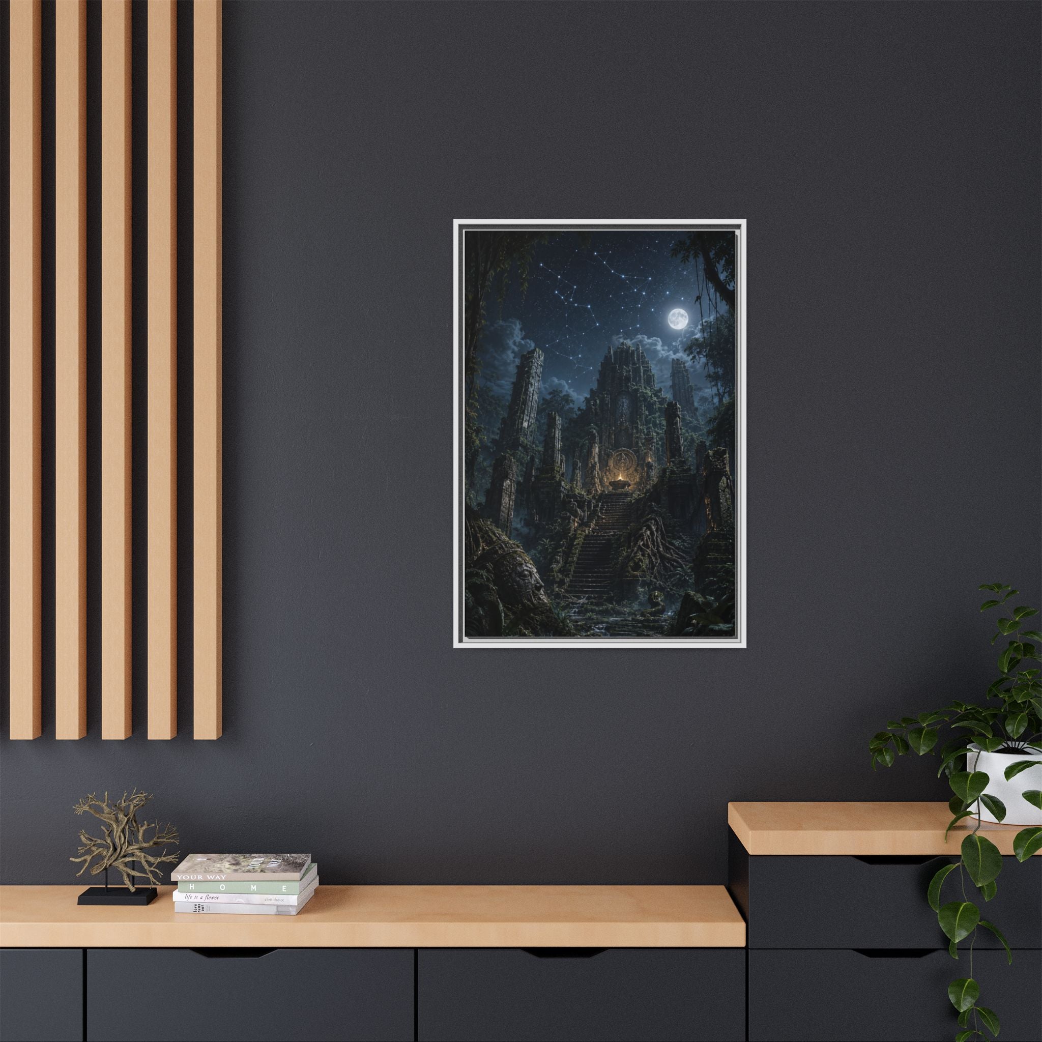 Framed Matte Canvas - Moonlit Ruins Fantasy Wall Art