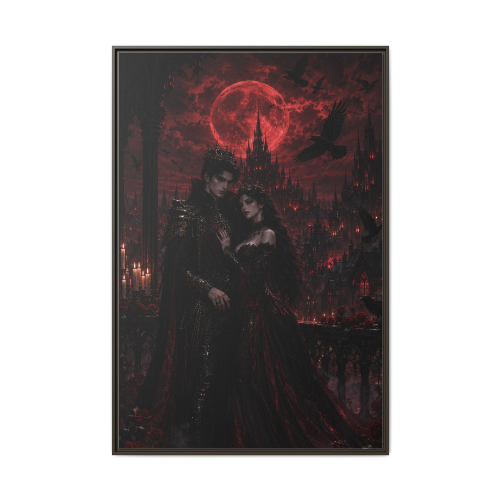 Vampire Lovers Matte Framed Canvas — Gothic Red Moon Wall Art