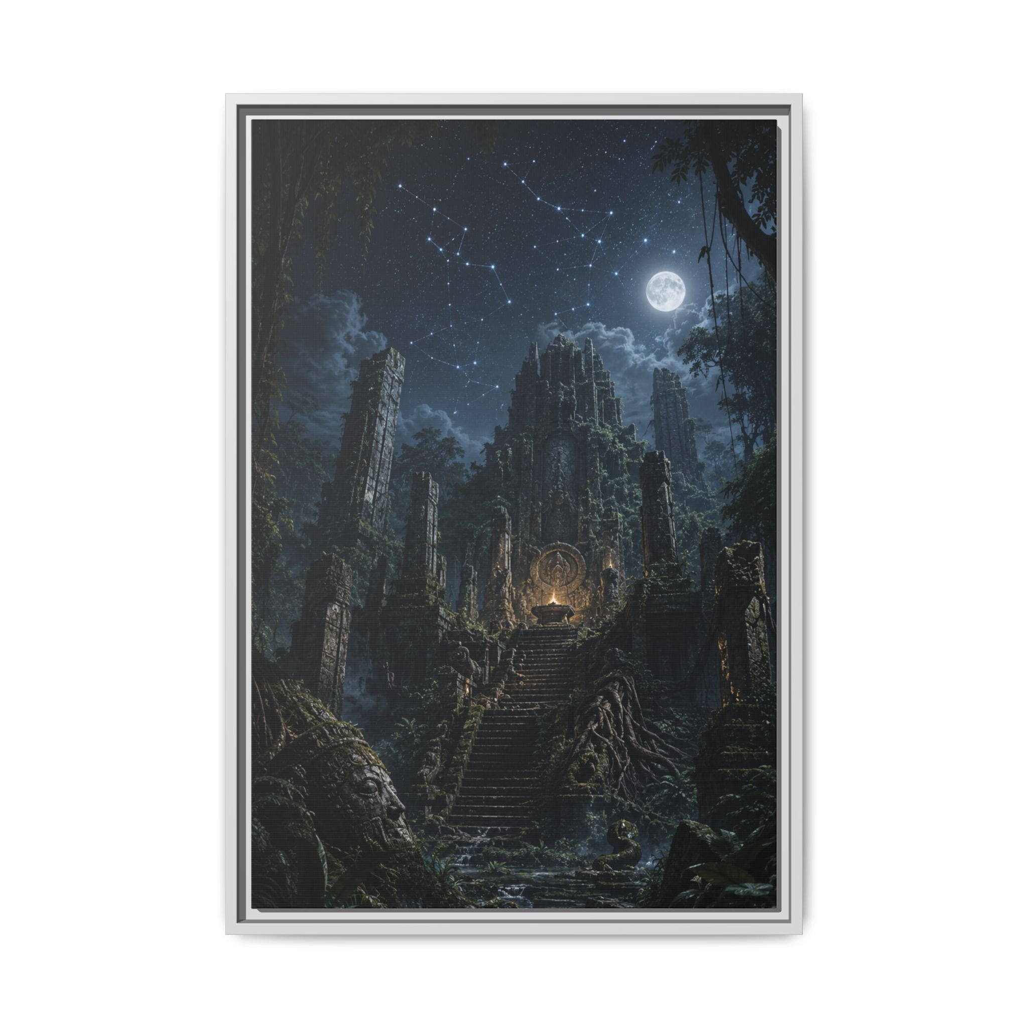 Framed Matte Canvas - Moonlit Ruins Fantasy Wall Art