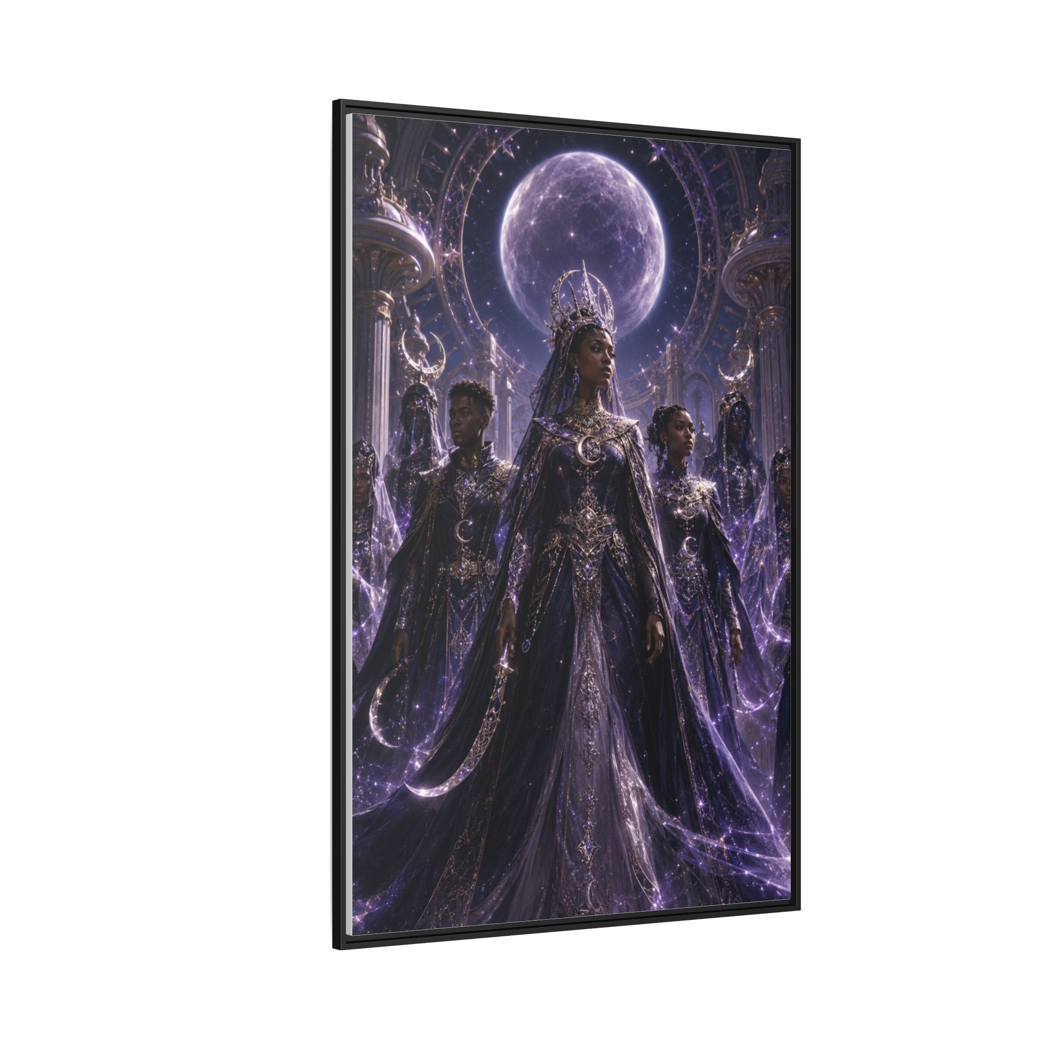 Mystic Moon Queen Framed Matte Canvas Print — Fantasy Royalty Wall Art