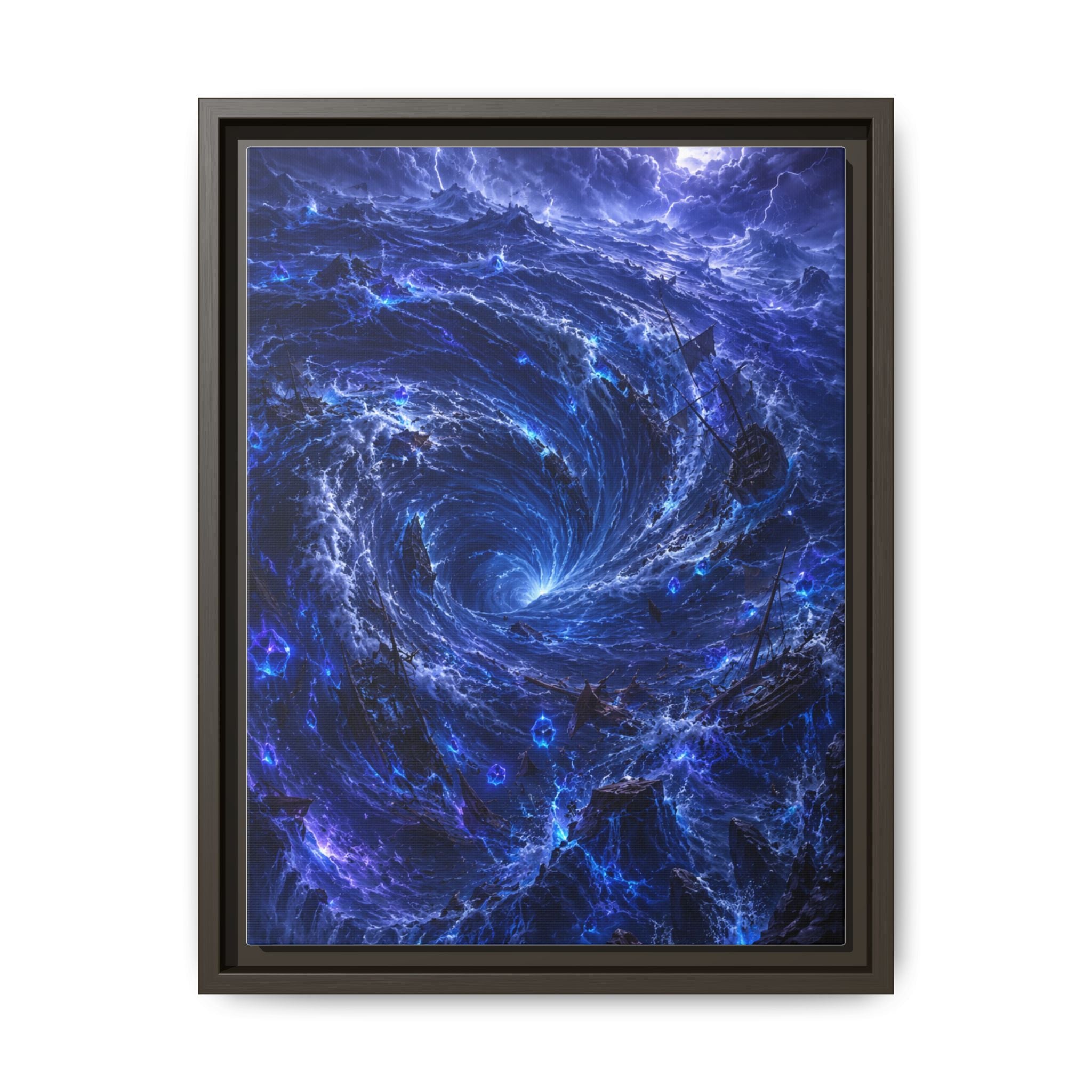 Framed Matte Canvas - Blue Cosmic Vortex Wall Art