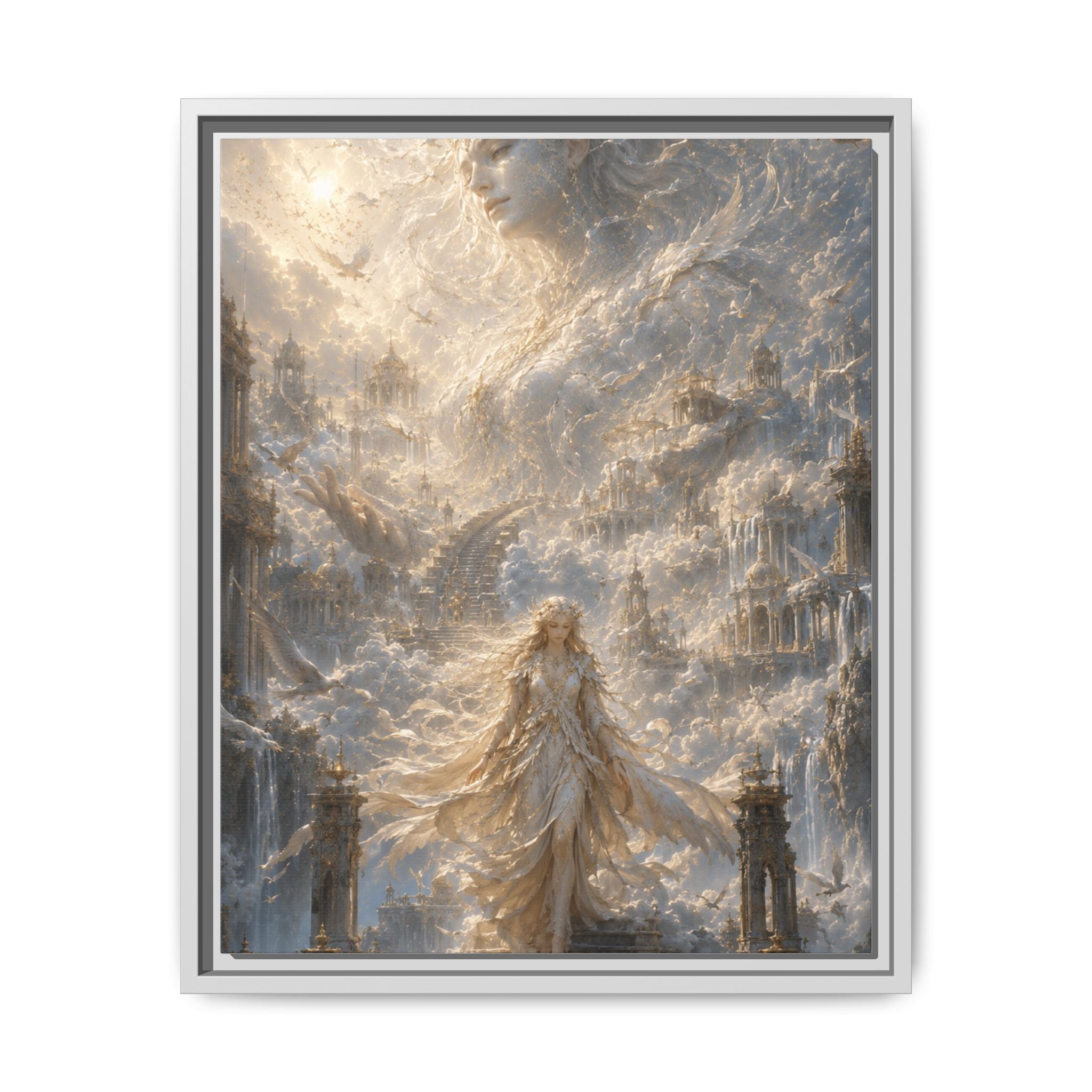 Ethereal Goddess Matte Framed Canvas Art — Dreamlike Fantasy Wall Decor