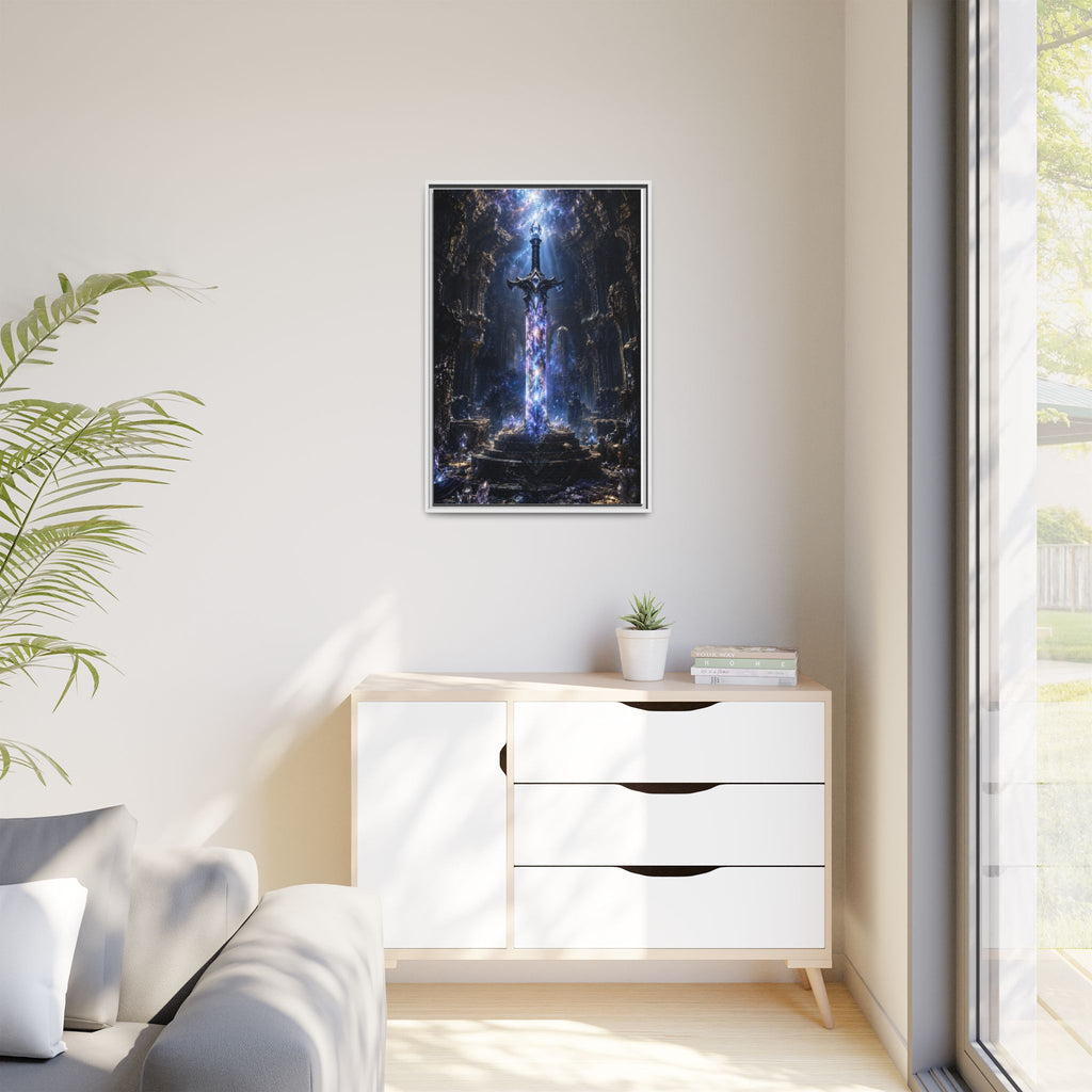 Framed Fantasy Sword Canvas — Mystical Glowing Blade Wall Art