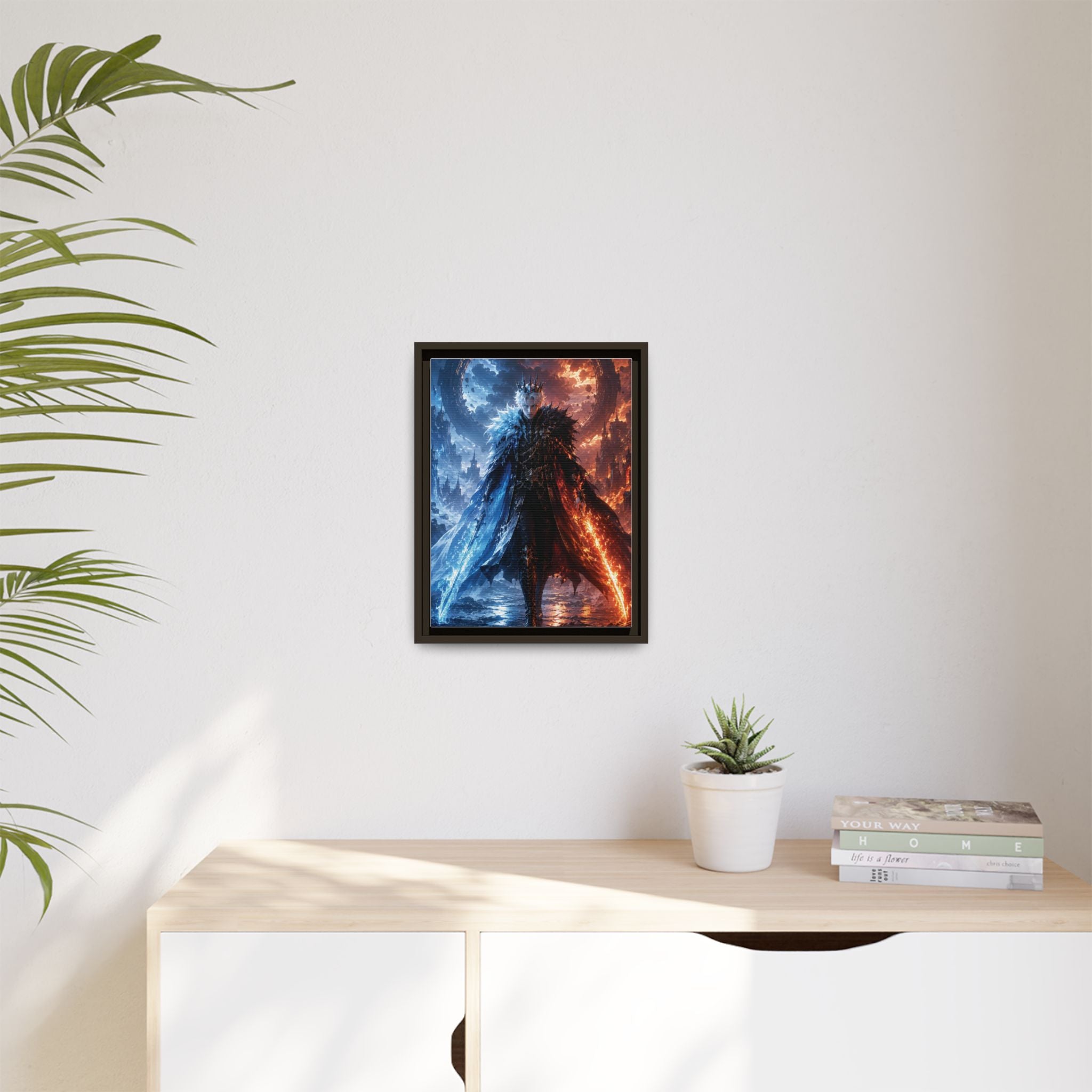 Framed Fantasy Canvas Print — Ice vs Fire Dark Knight Wall Art