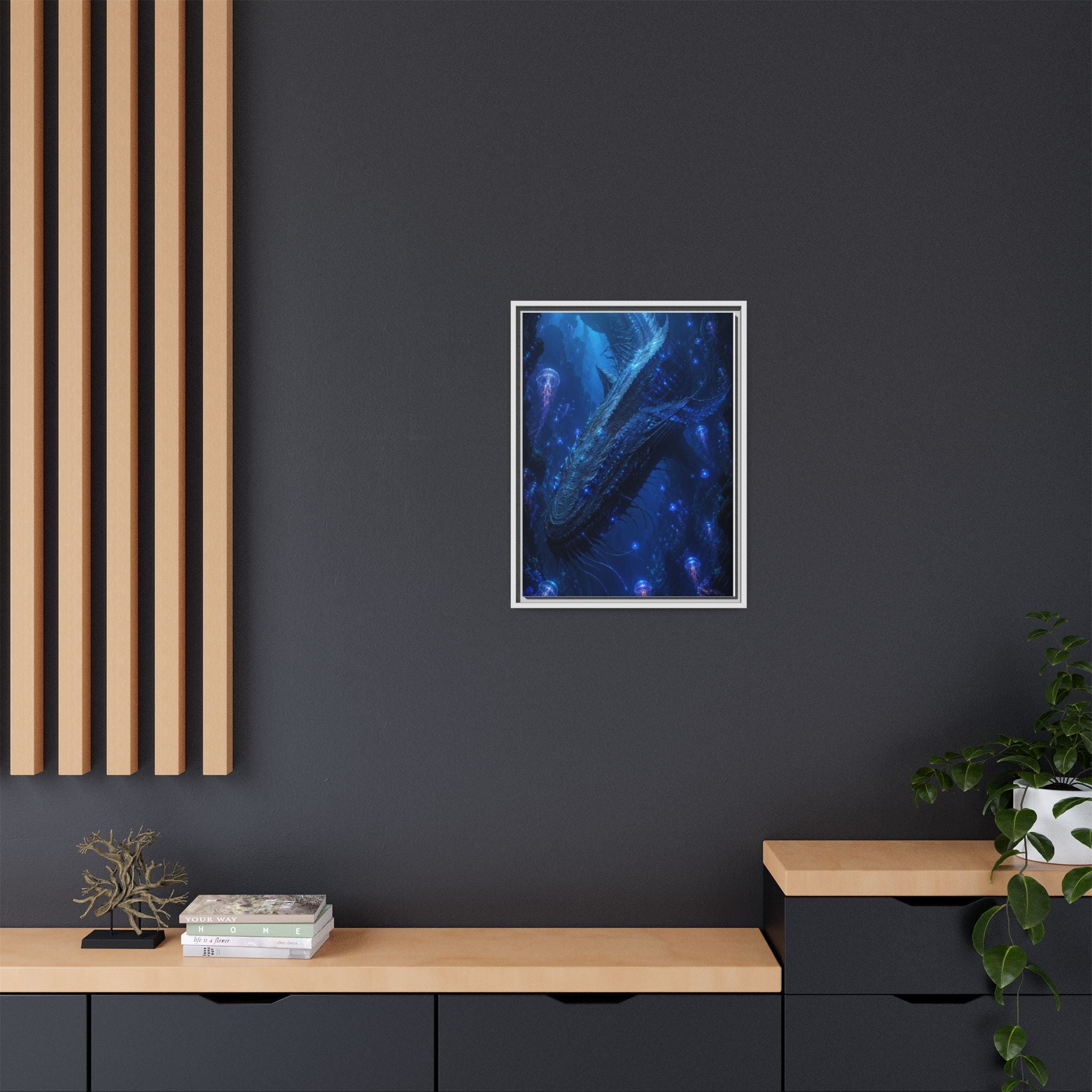 Framed Matte Canvas Art - Deep Sea Leviathan Fantasy Print