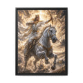 Mythic Warrior on White Steed — Framed Matte Canvas Wall Art