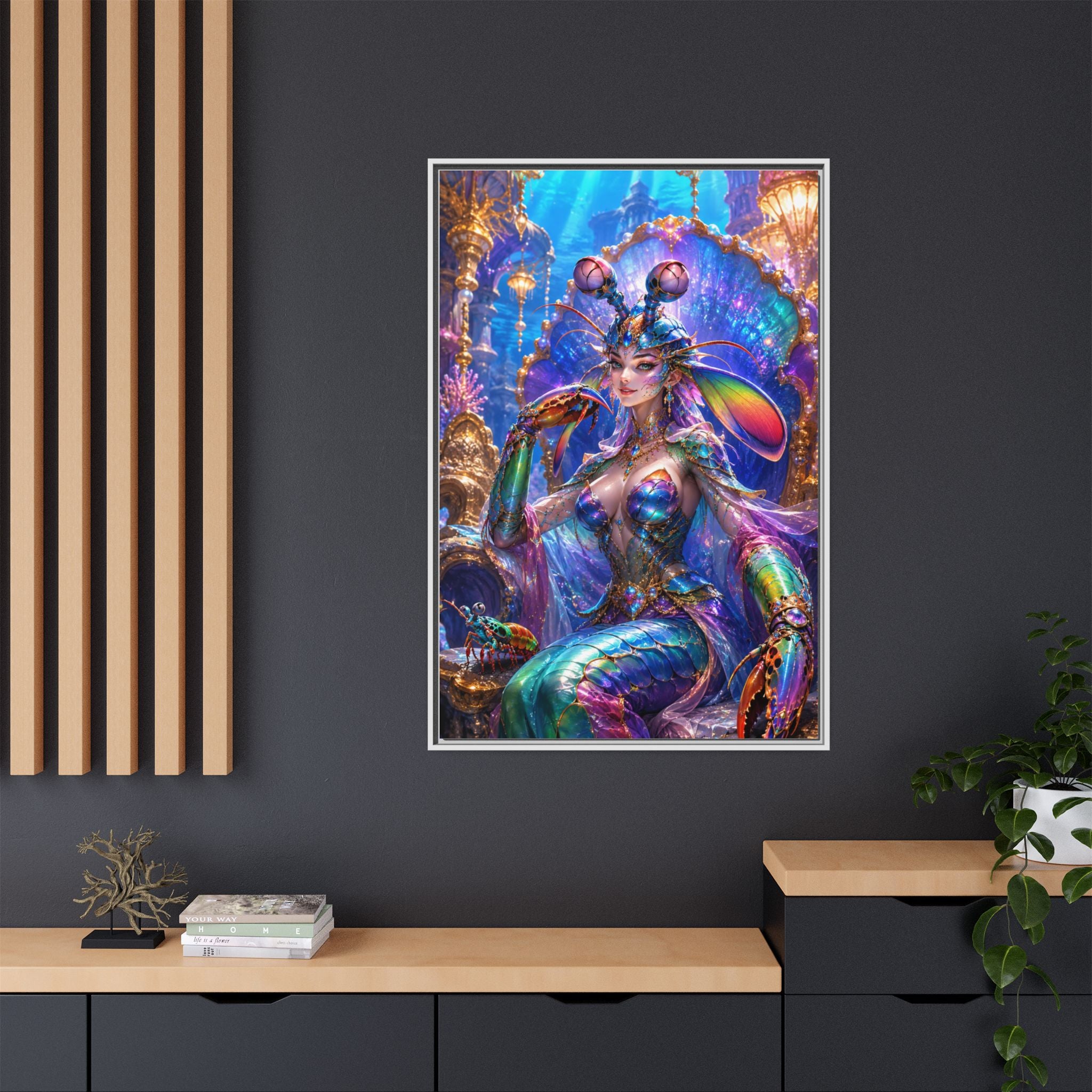 Mermaid Queen Framed Matte Canvas Art — Vibrant Fantasy Underwater Wall Decor