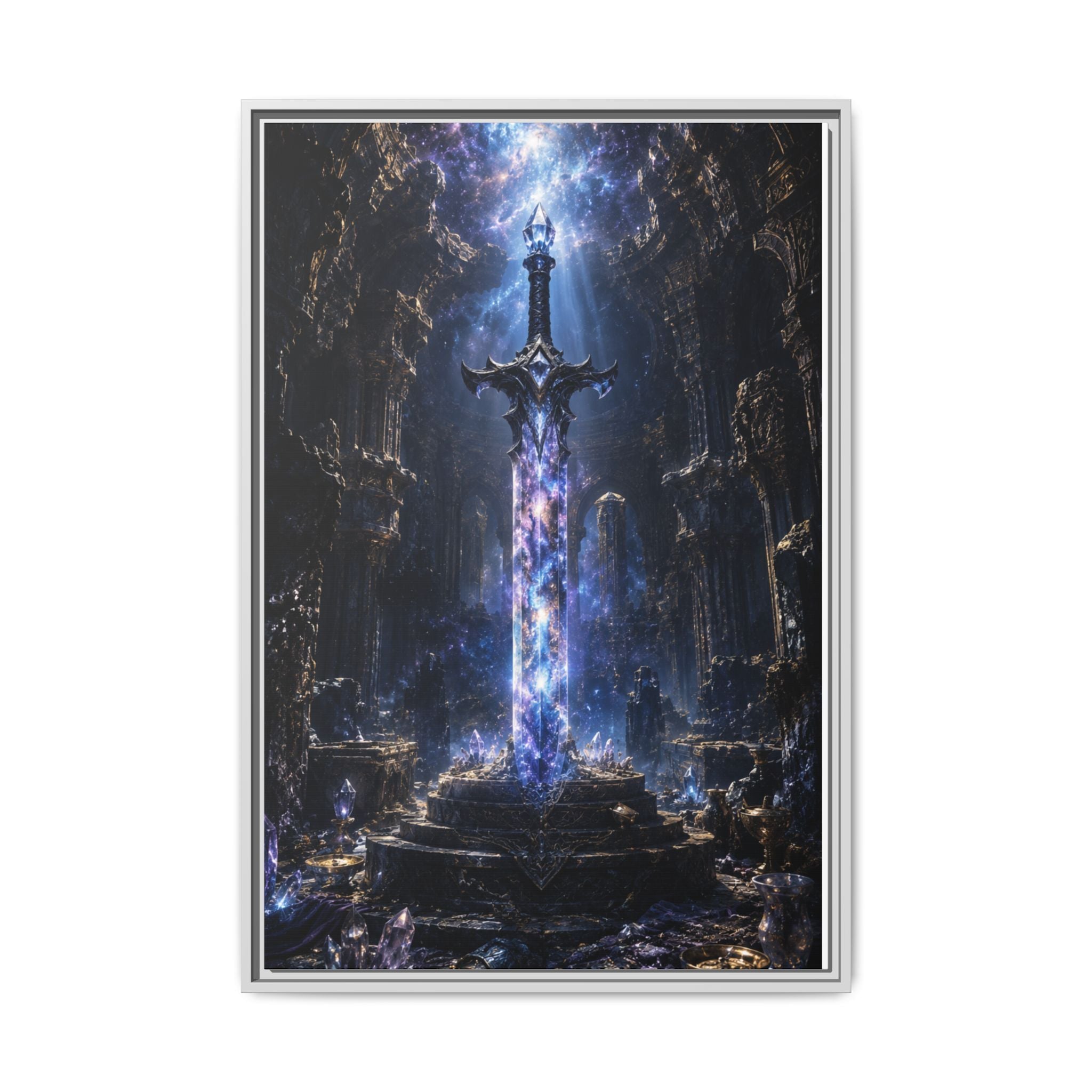 Framed Fantasy Sword Canvas — Mystical Glowing Blade Wall Art