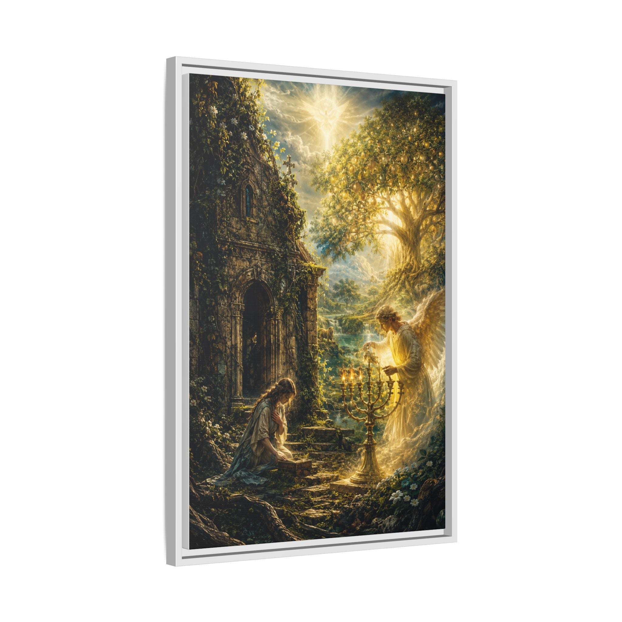 Angelic Prayer Scene Framed Matte Canvas Print