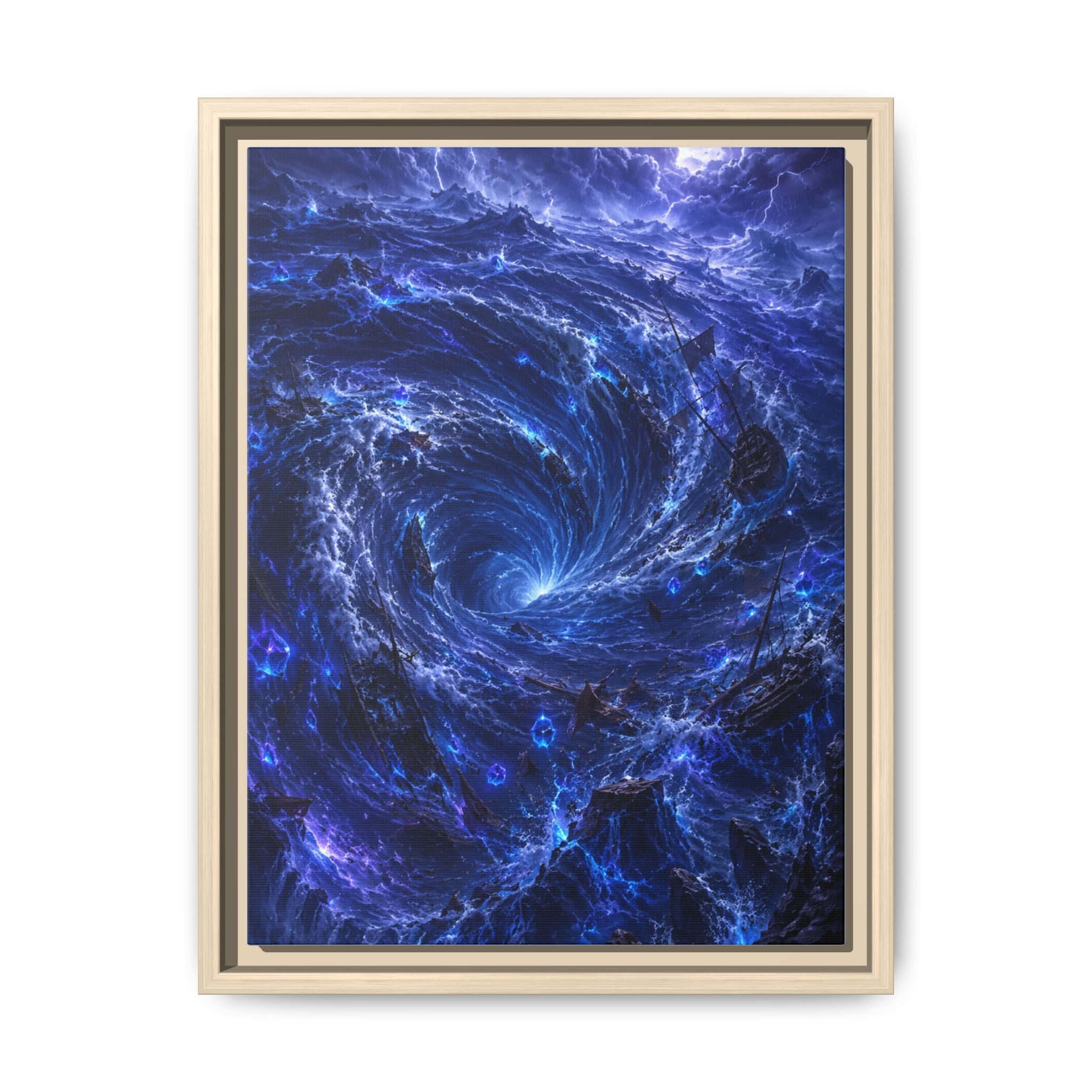 Framed Matte Canvas - Blue Cosmic Vortex Wall Art