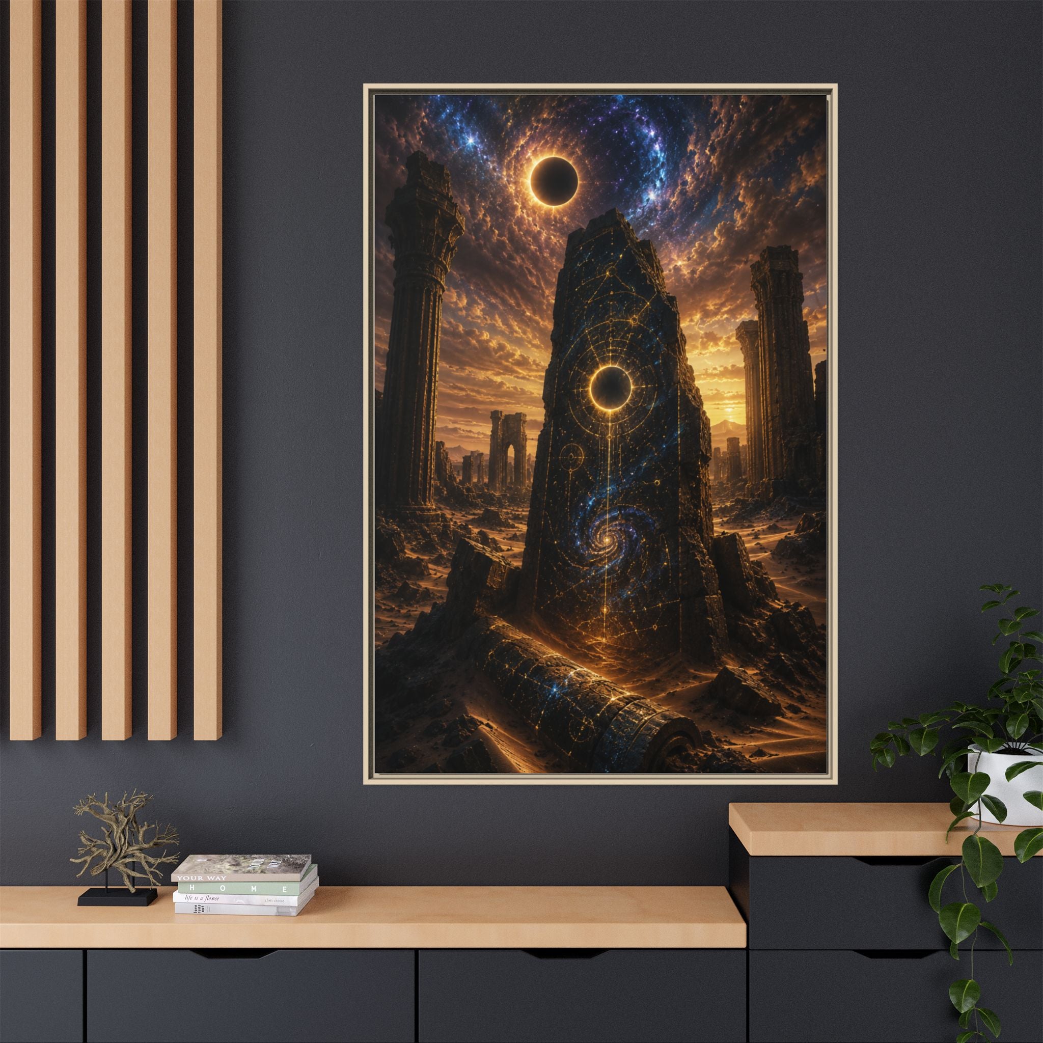 Framed Matte Canvas - Cosmic Obelisk Fantasy Wall Art