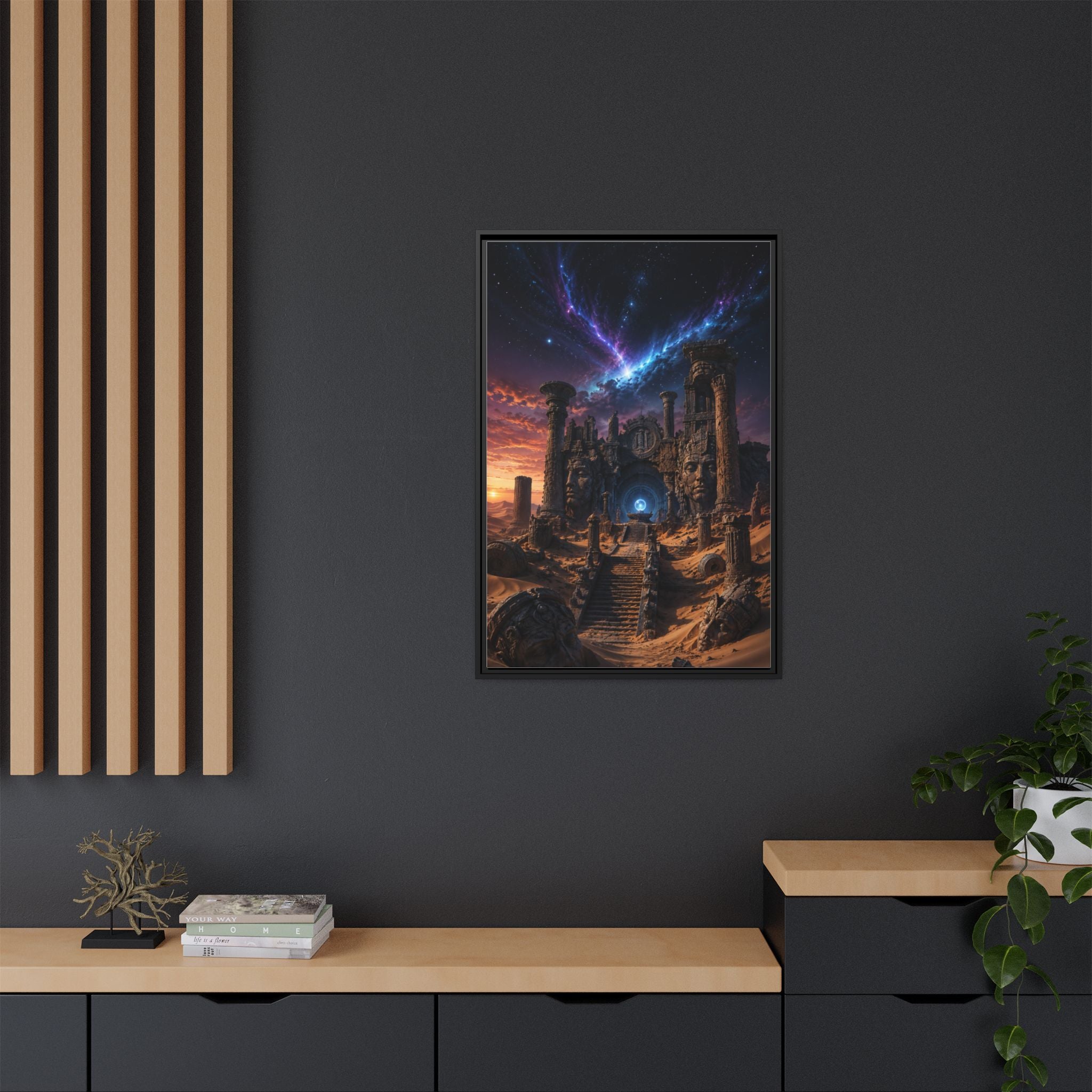 Framed Matte Canvas — Mystical Desert Ruins Nightscape