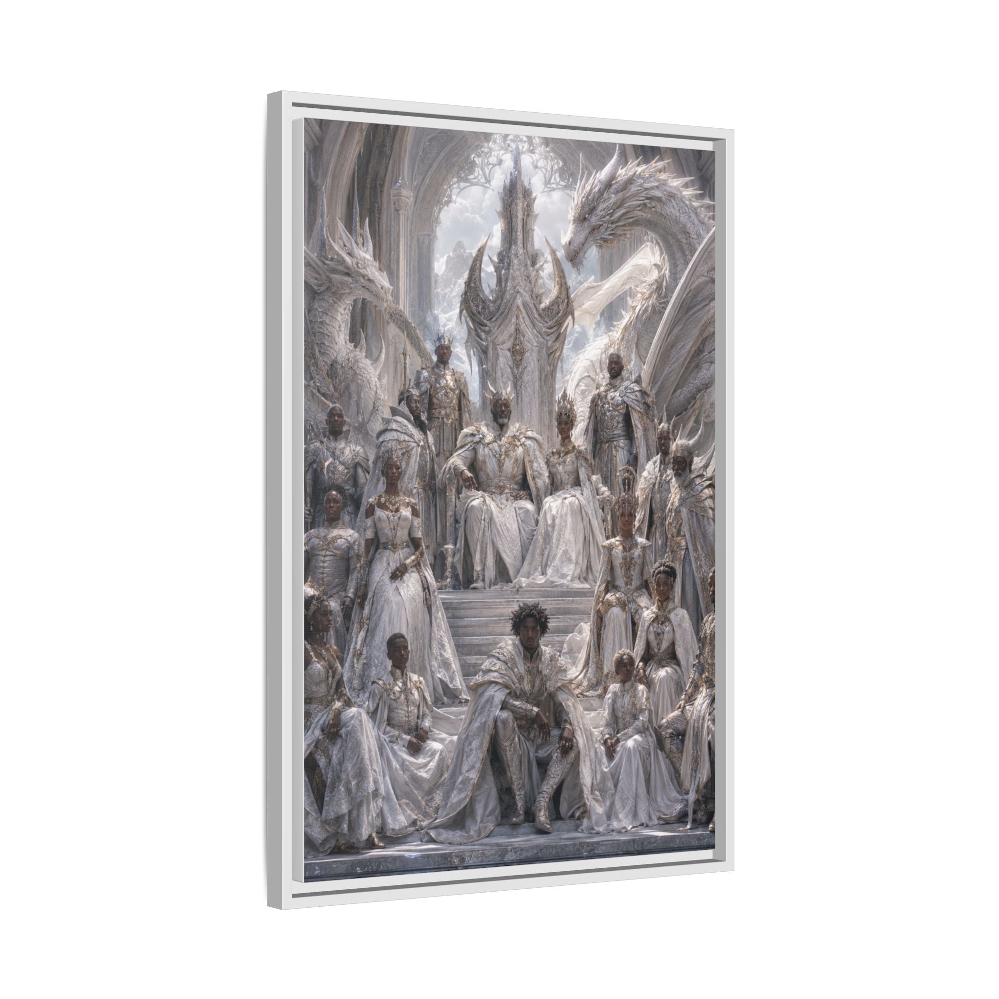 Framed Matte Canvas — Regal Dragon Court Fantasy Art Print