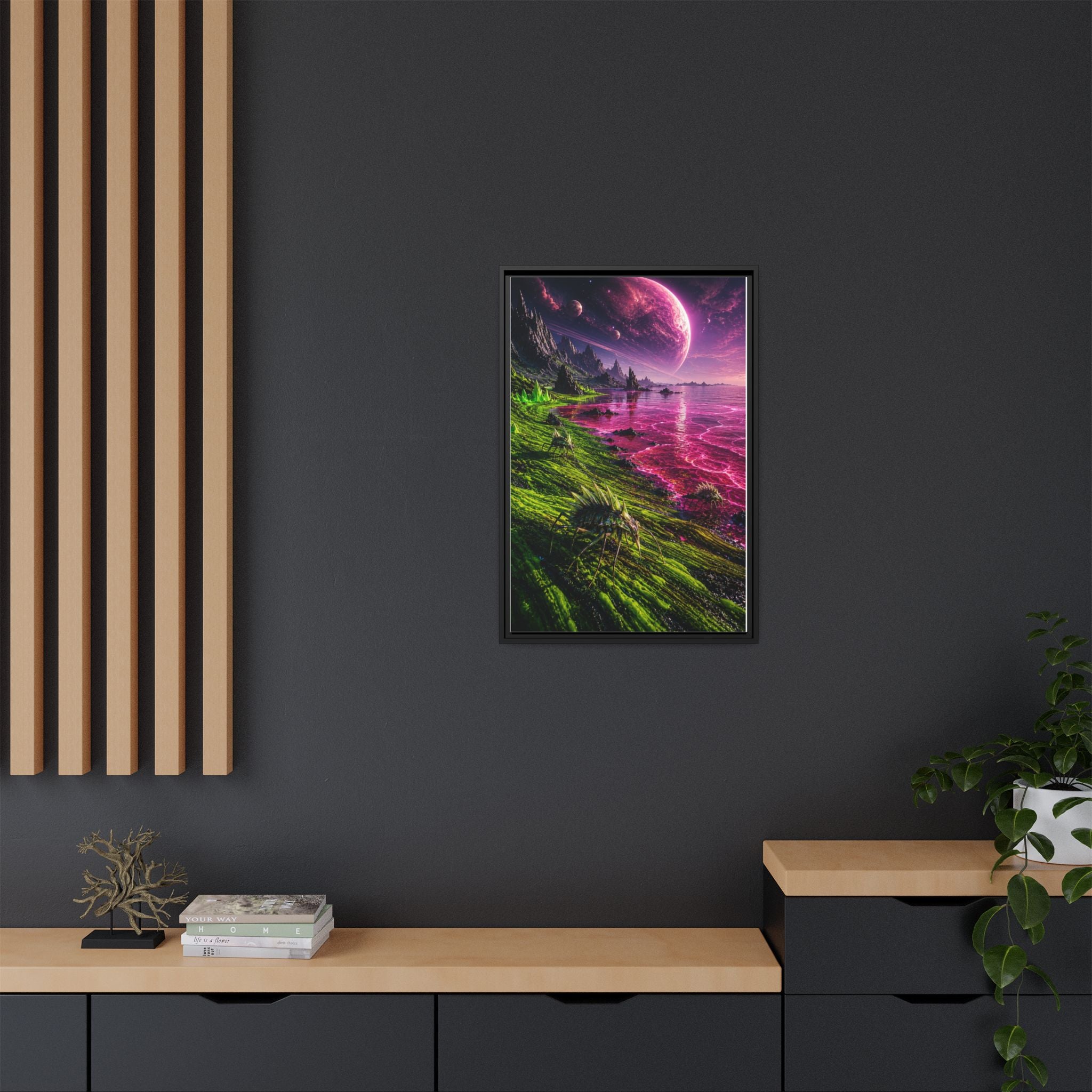 Framed Matte Canvas - Neon Alien Landscape Wall Art