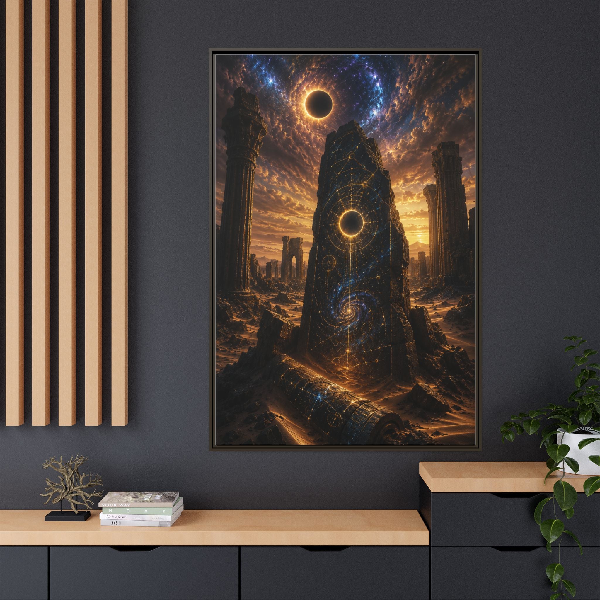 Framed Matte Canvas - Cosmic Obelisk Fantasy Wall Art
